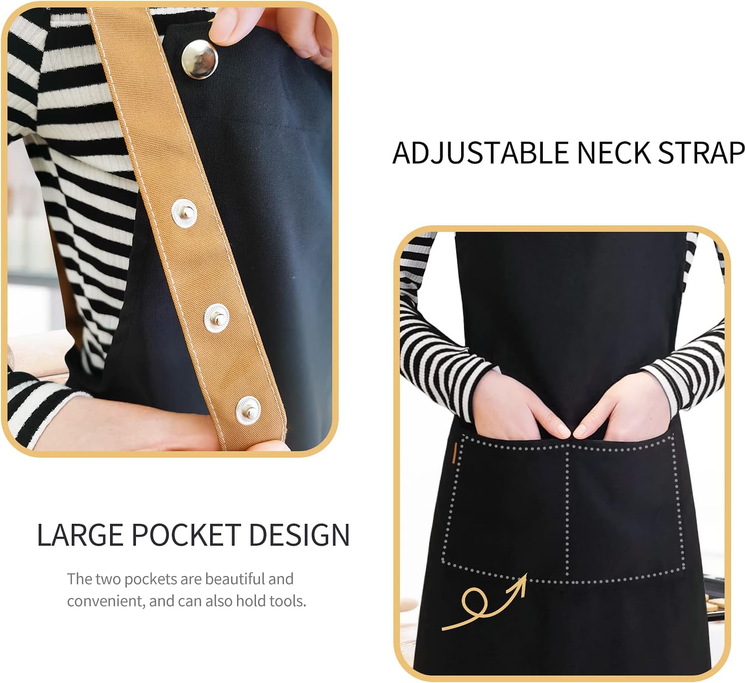 Apron for Women with Adjustable Straps and Pockets, Canvas Cotton Cooking Kitchen Chef Hairstylist Bib Aprons, Black - Image 3