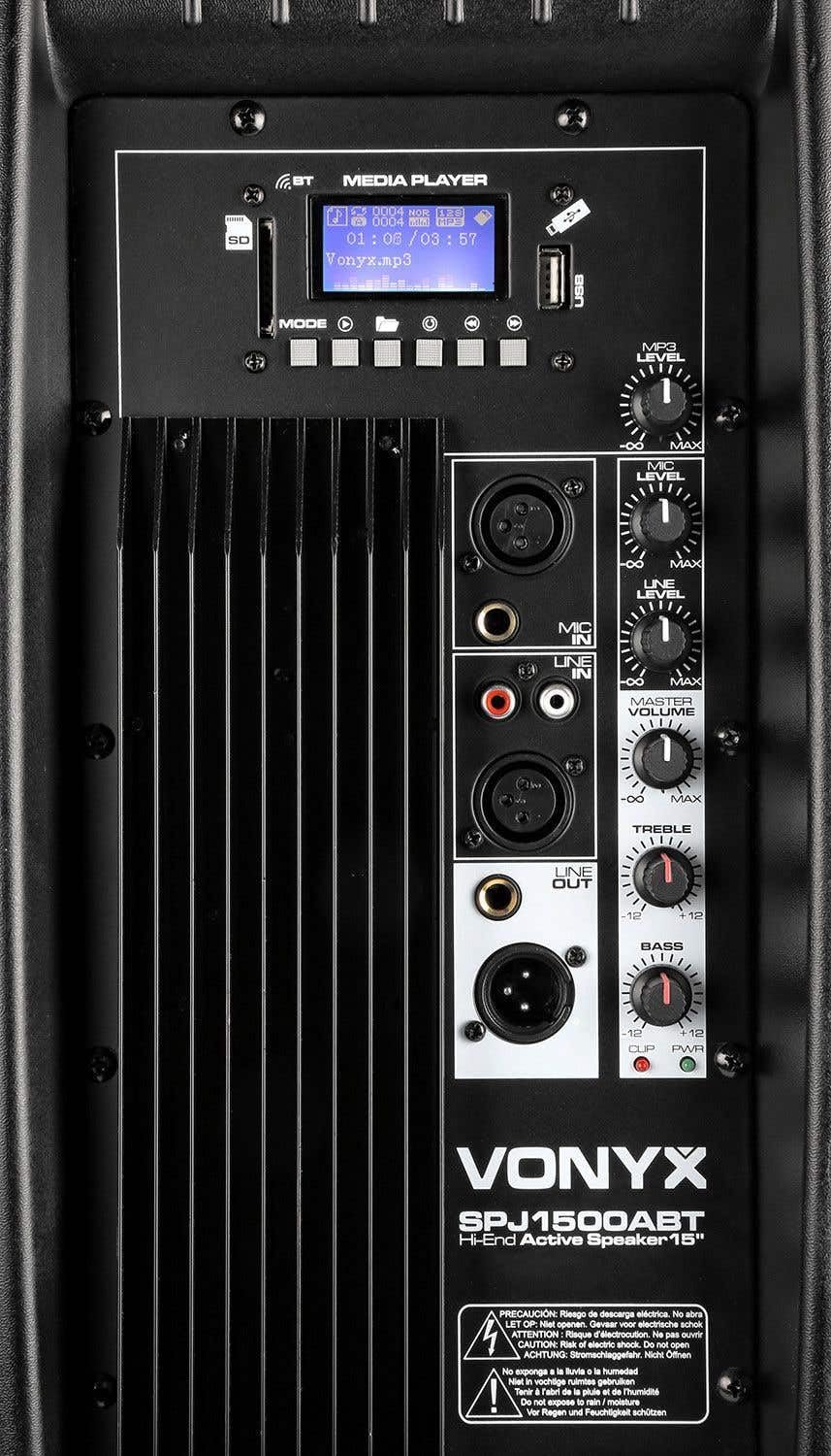 VONYX SPJ-1500ABT - Altoparlante attivo da 800 Watt con Bluetooth, altoparlante amplificato, audio professionale, alloggiamento in ABS solido, altoparlante mobile, woofer da 15 pollici, ingresso linea