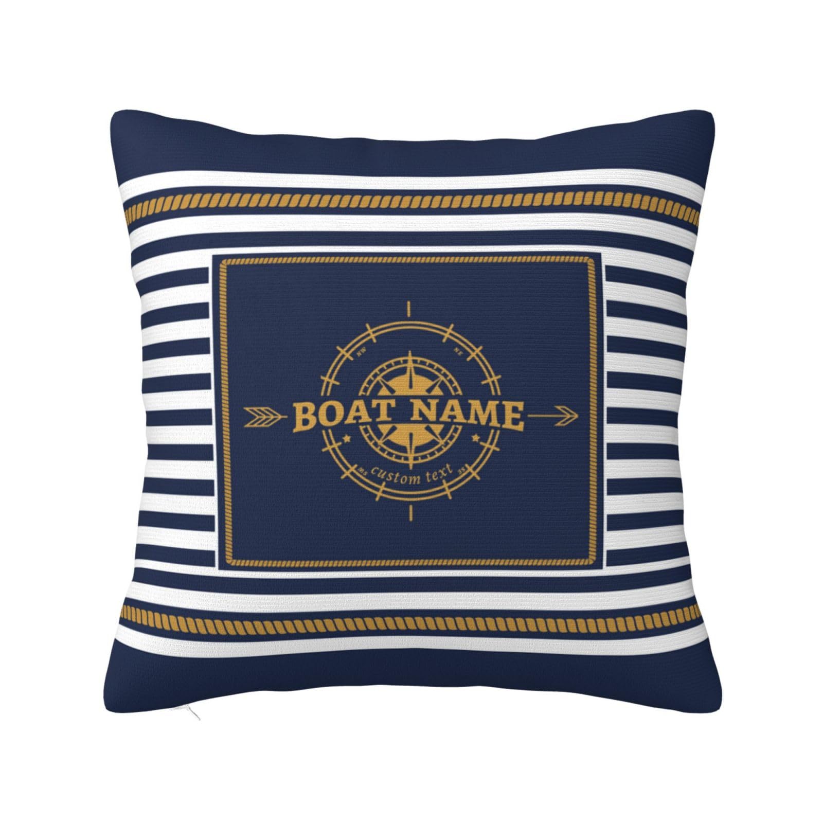 Personalized Nautical Theme Pillow Cover,Custom Sailor Sailing Yacht Captain Boat Name Cushion Cover Pillow Case for Boat, Beach House, Sofa & Car Decor