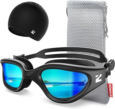 ZIONOR Swim Goggles Adult, G1 Air Anti-Fog UV Protection, Leakproof Comfortable Fit for Adult Men Women, Includes Swim Cap
