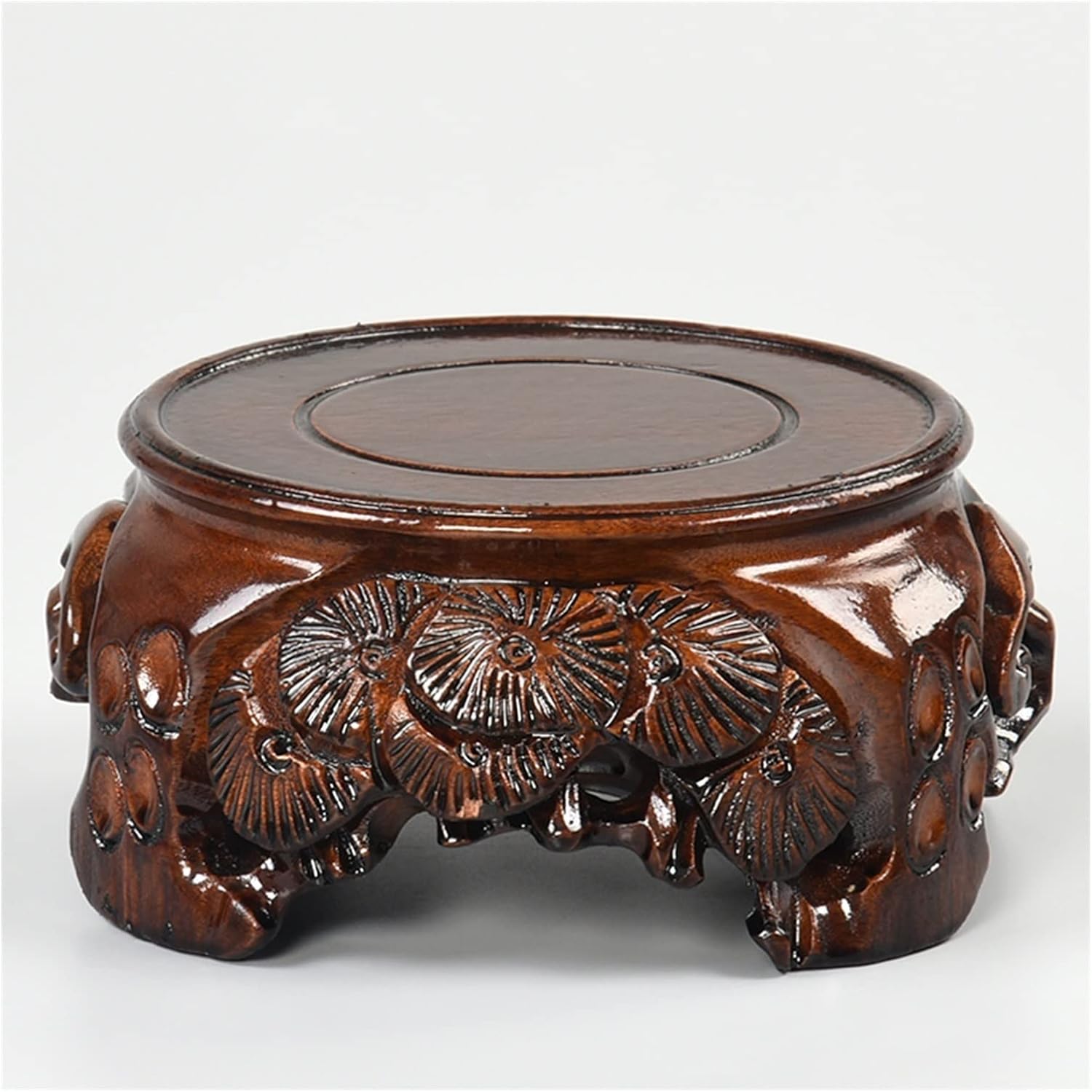 BABETT Bonsai Pedestal Vase Pedestal Stands Solid Wood Carving Decoration Base Round Potted Wood Bracket Buddha Statue Base Handicraft Base Planter Stand Plant Holder (Color : A, Size : Medium)