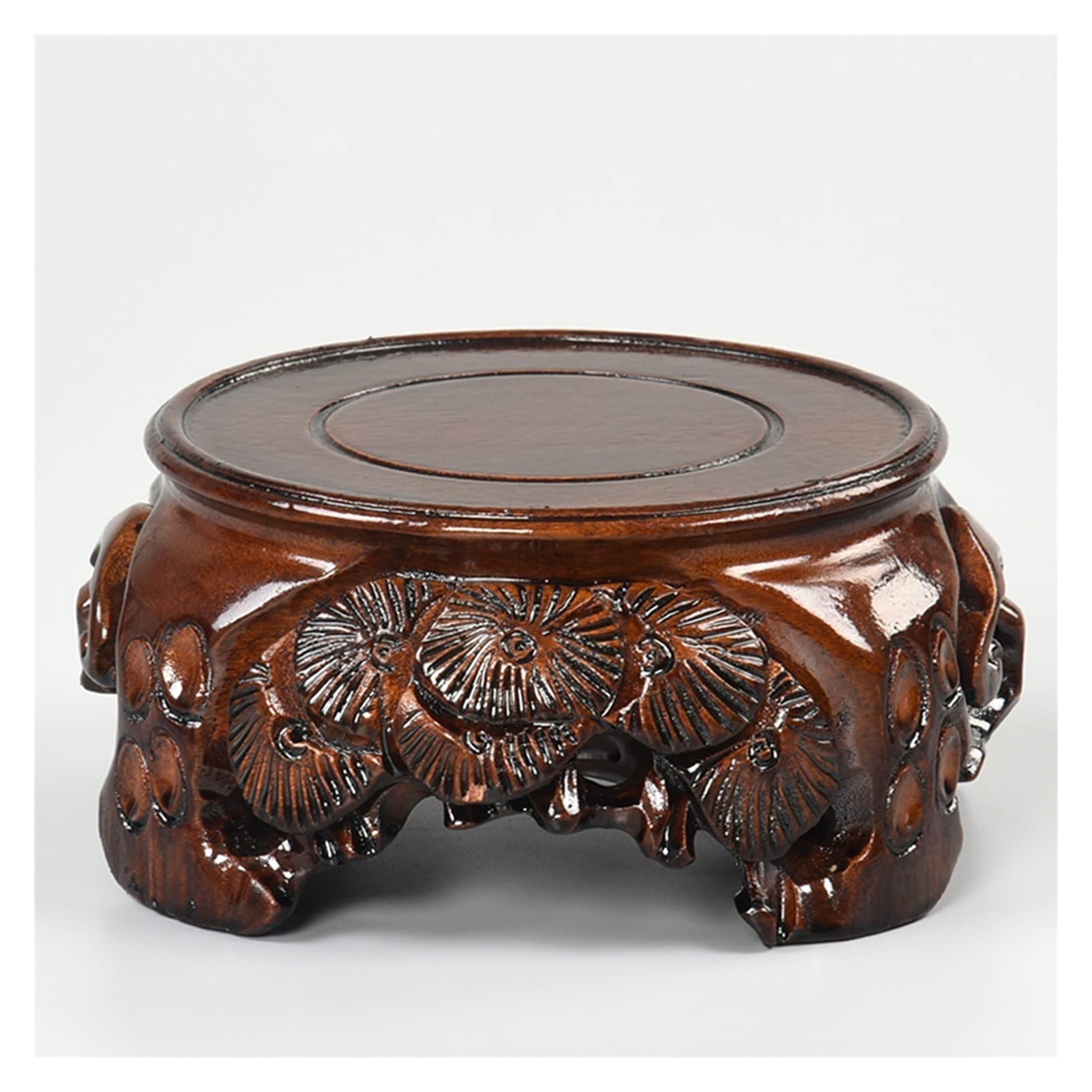 YCCHAH Bonsai Stand Solid Wood Carving Decoration Base Round Potted Wood Bracket Buddha Statue Base Handicraft Base Wooden Pot Base(M)