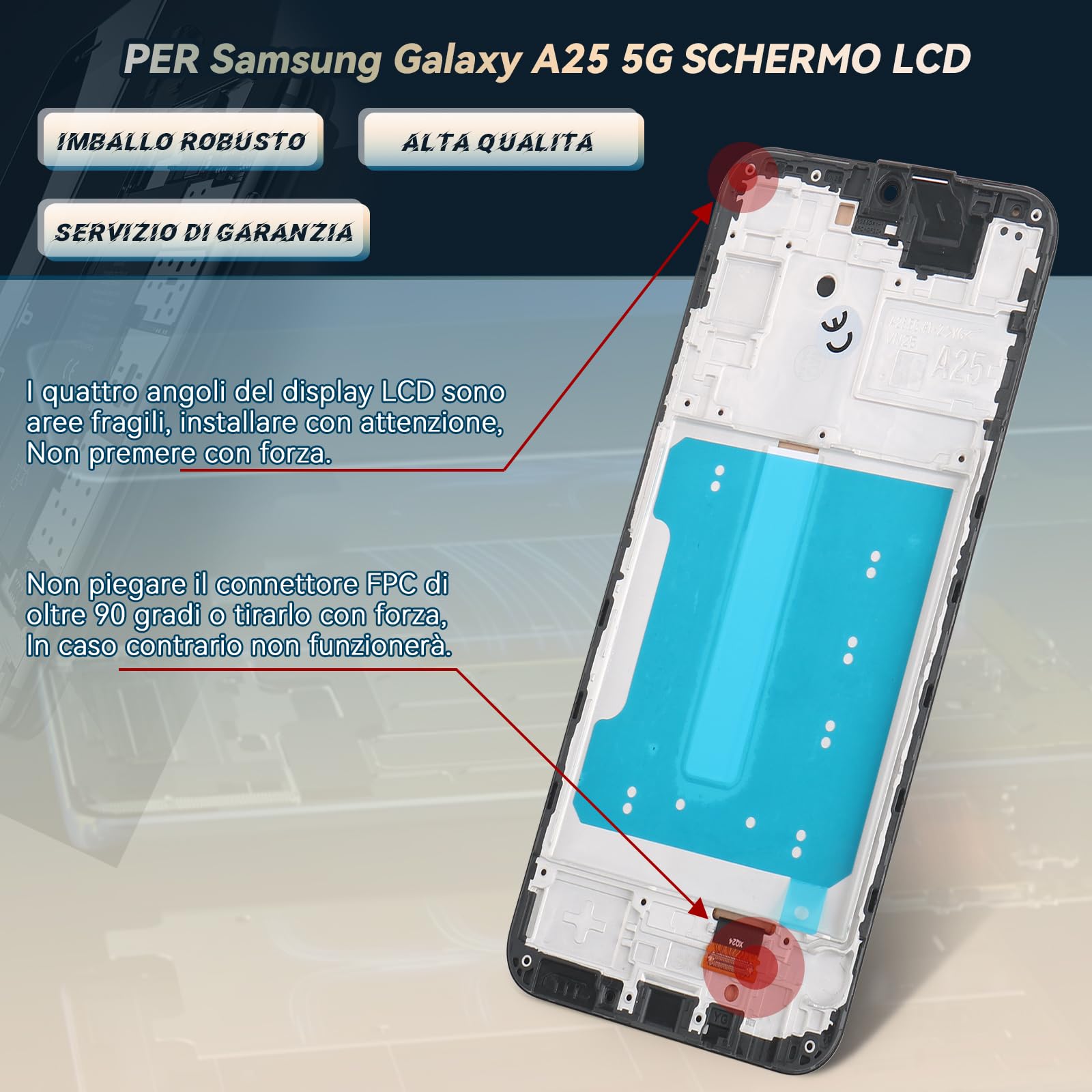 RongZy LCD Schermo per Samsung Galaxy A25 5G Display di Ricambio Touch Screen Digitizer Parti di Riparazione per Samsung Galaxy A25 5G A256B LCD Display con Strumenti(Nero con Cornice, 6.5")