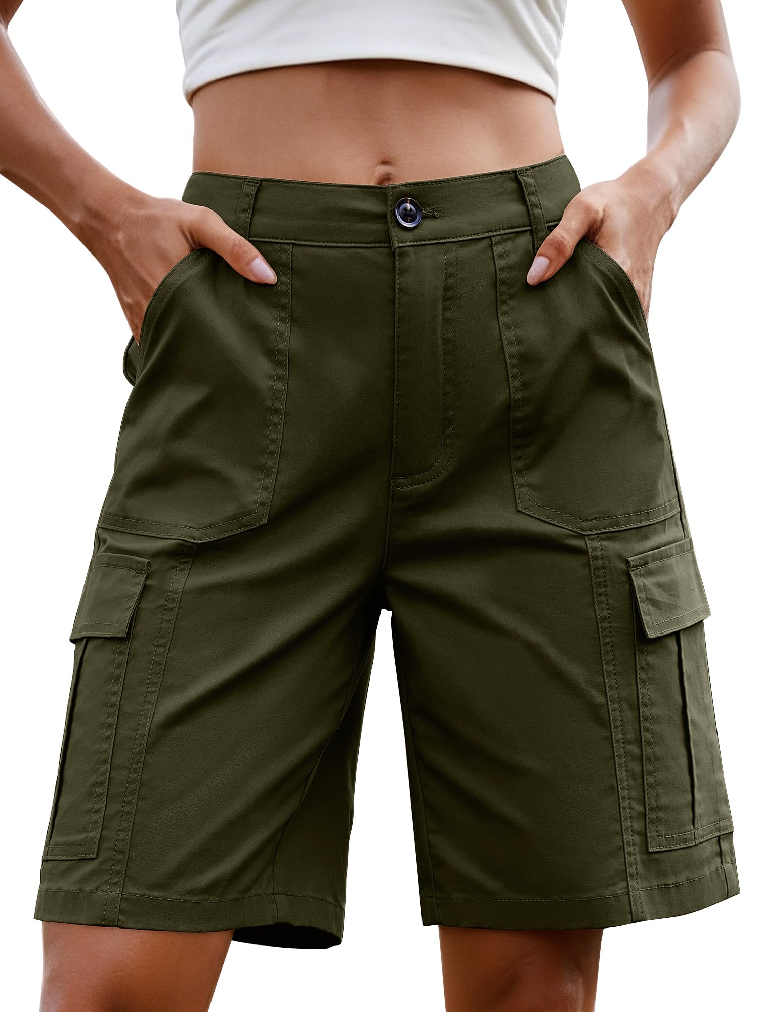 StylSense Kurze Hose Damen Sommer Bermuda Cargo Jeans Shorts Baumwolle Hohe Taille mit Elastischem Bund und 6 Taschen