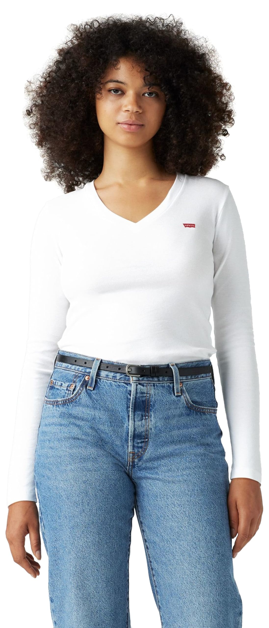 Levi's Women's Essential Hm LS V-Neck T-Shirt, White +, XS