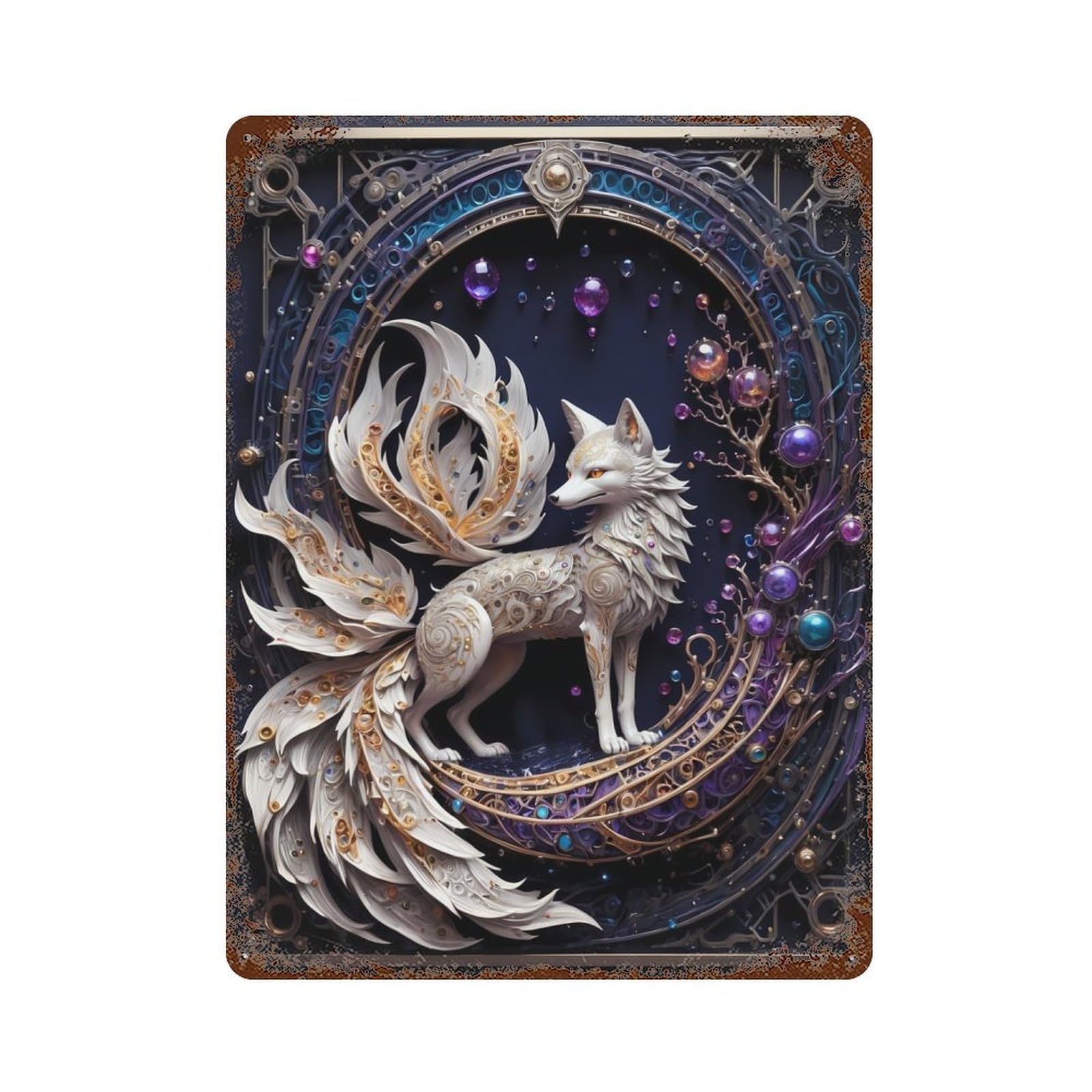 Retro Metal Sign Fantasy Nine Tailed Fox 15.7"x11.8", Retro Wall Decor for Living Room, Hallway And Home Decor