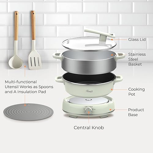 Miniatura 9 de Rosewill Olla eléctrica de 12.7 cuartos de galón con múltiples funciones, diseño dividido con olla de cocina más ancha de 11.8 pulgadas y canasta de