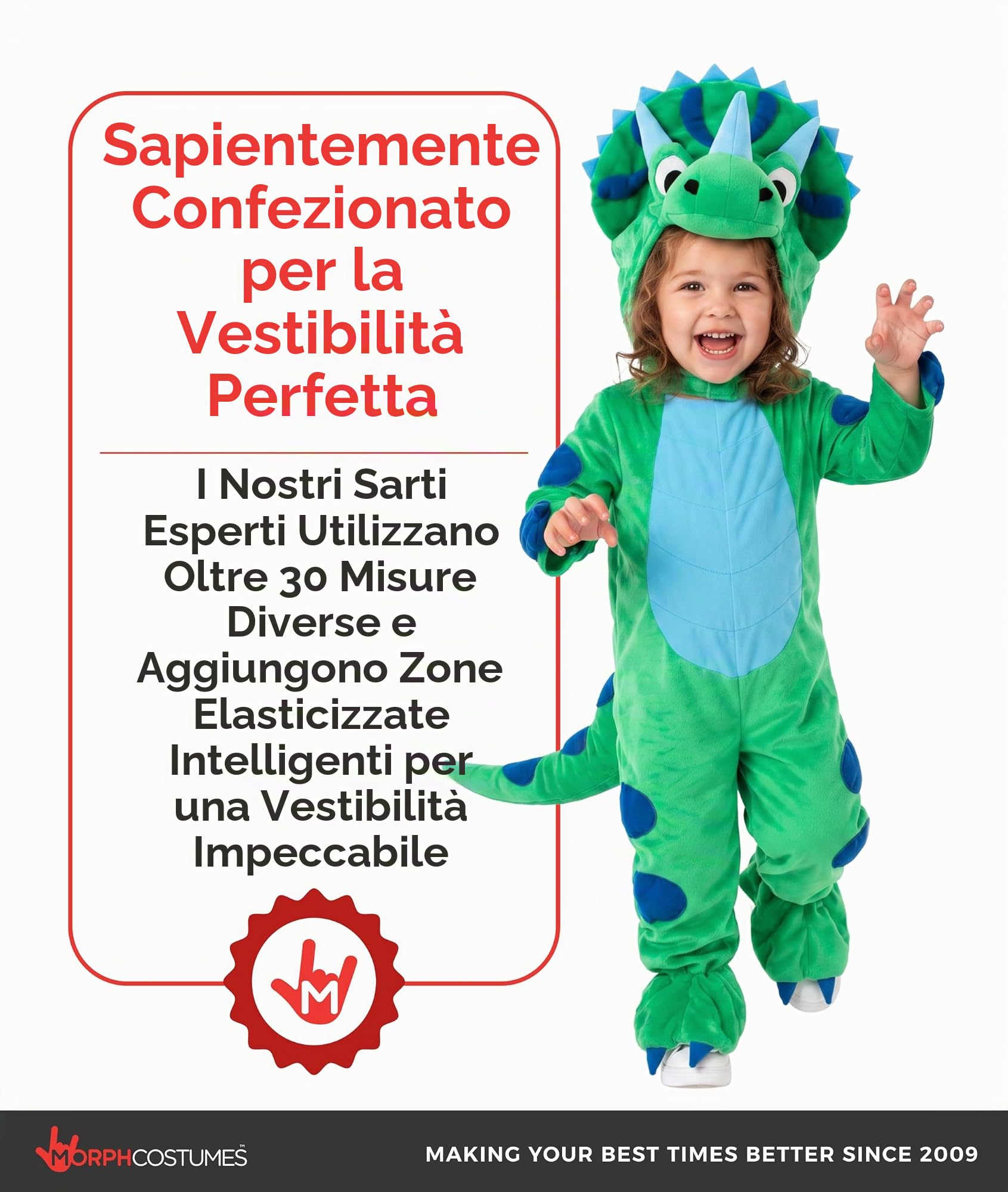 Morph Costume Triceratopo Bambino, Costume Halloween Bambino | Tuta con Piedi, Coda & Cappuccio, Design Triceratopo Blu, Perfetto per Halloween, Ideale per il Gioco di Ruolo