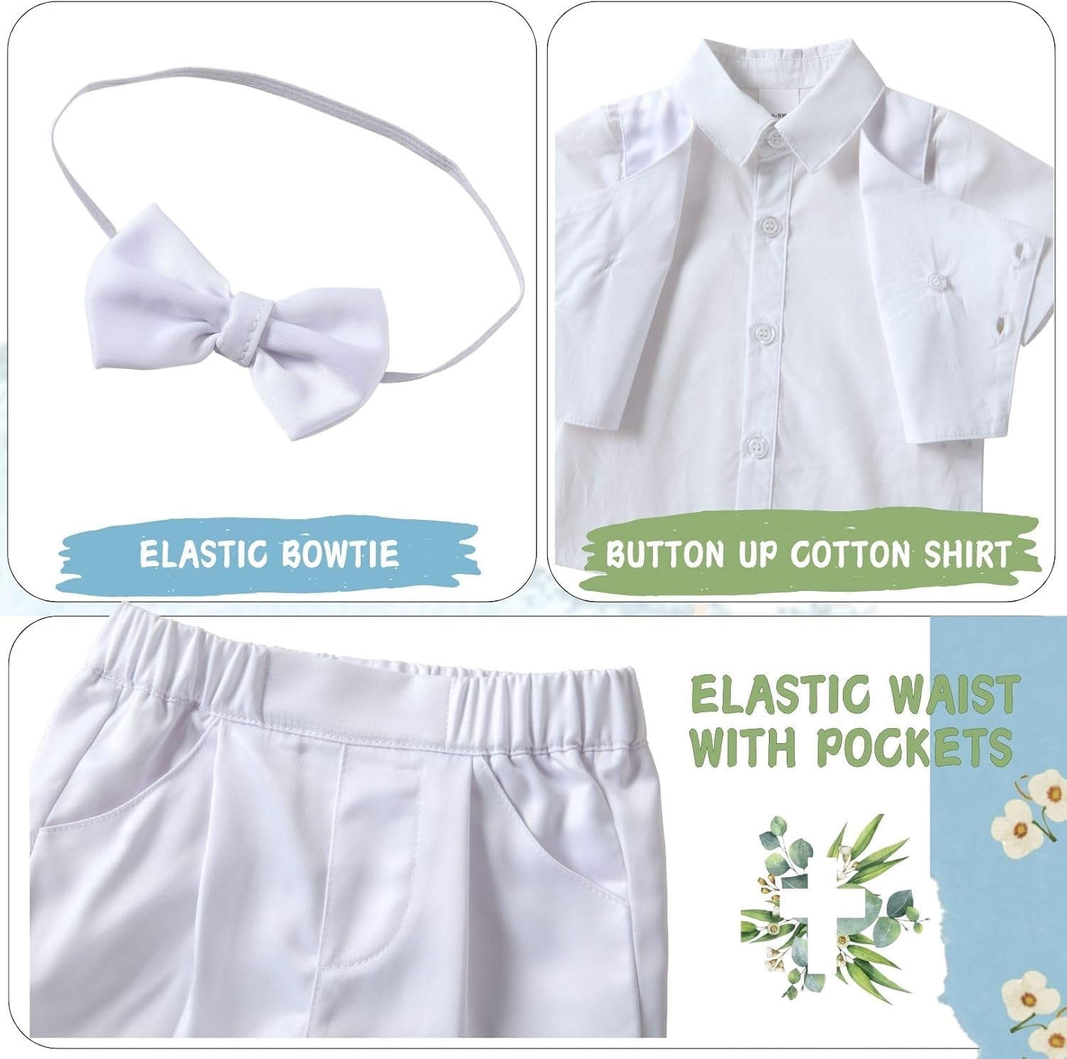 Booulfi Baptism Outfits for Boys Baby Boy Outfits Christening Gifts White Suits with Dress Shirt Pants - Image 7