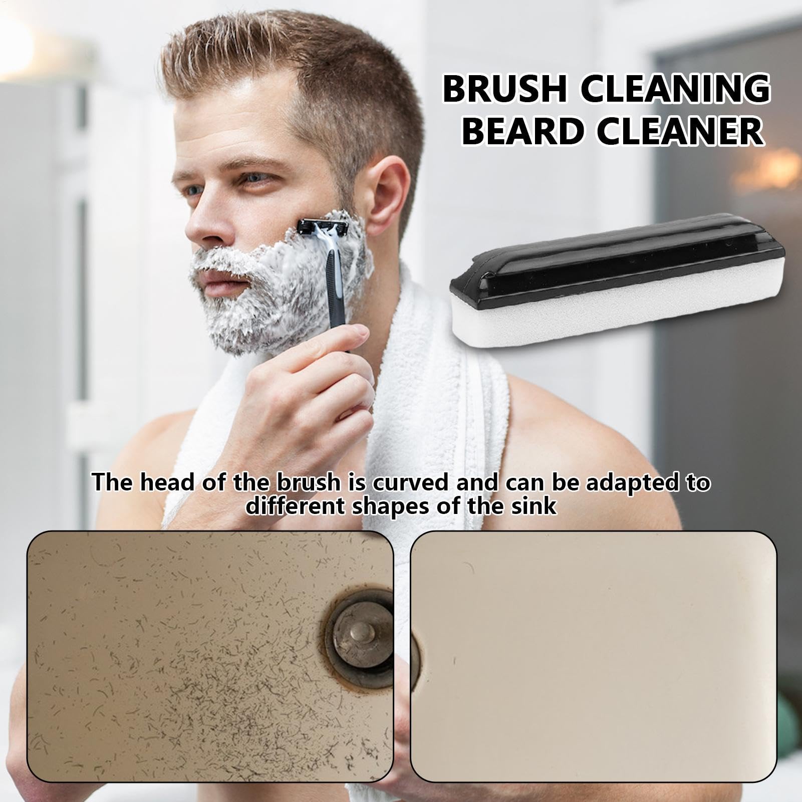 Beard Hair Cleaner For Sink, Non-Slip Design Cleaning Tool, Hair Cleaner Sponge Brush, Beard Trimmings Sink Cleaner Brush For Toilets, Sinks, Washing Machines, And Bathtubs