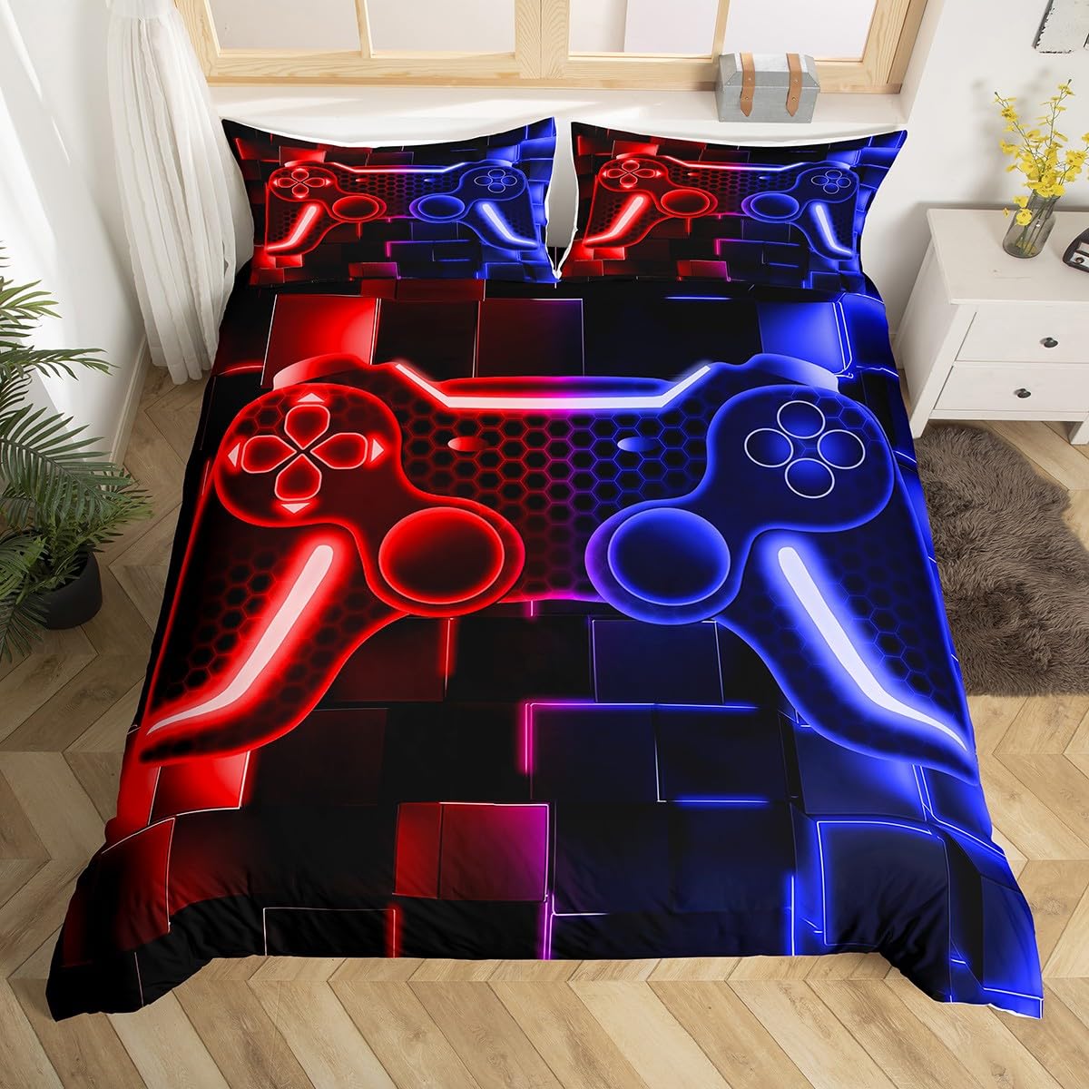 Housse de couette manette de jeu 3d jaune et noire avec taie d'oreiller pour lit simple ado