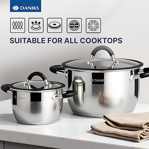 Miniatura 8 de Daniks Orlando - Juego de utensilios de cocina de inducción de acero inoxidable de 10 piezas, apto para lavavajillas, ollas con asas resistentes al