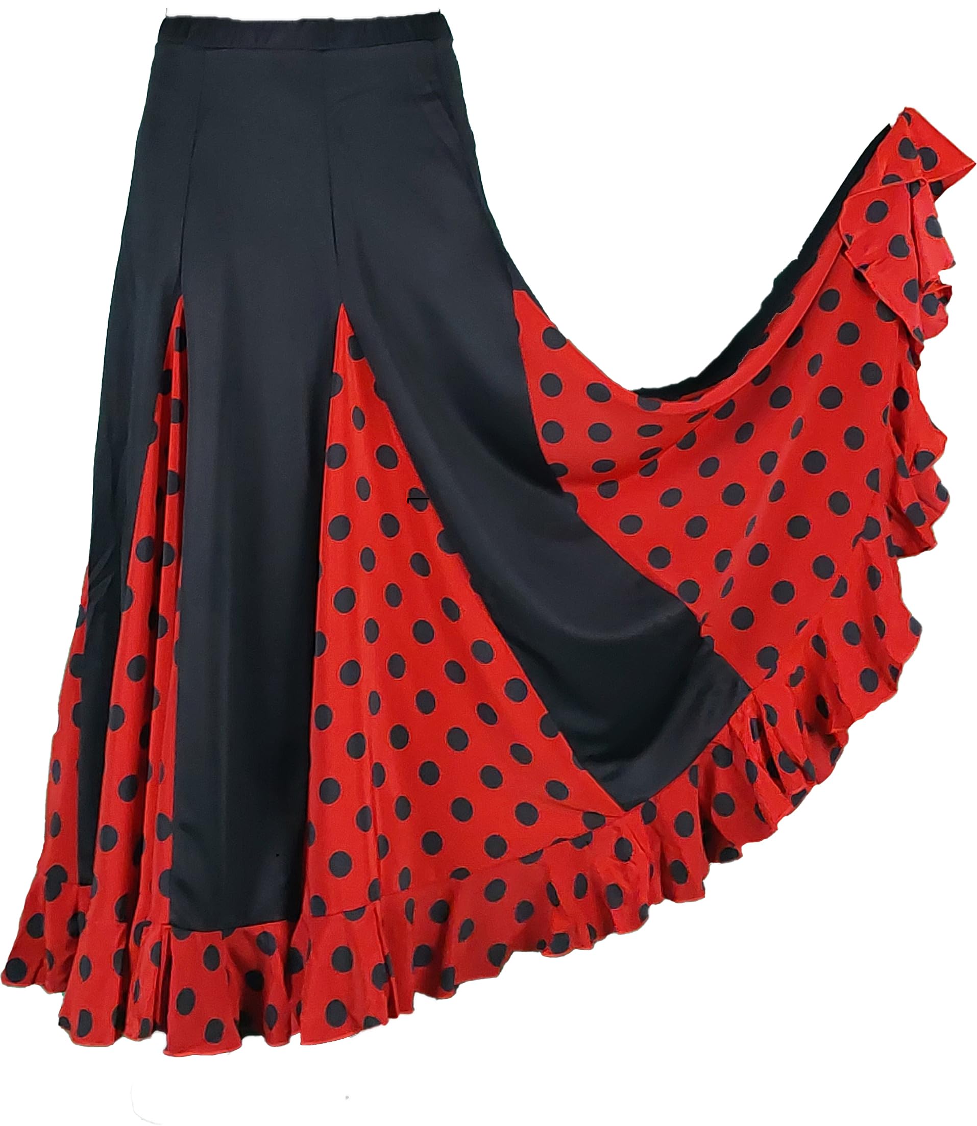 Jupe de Danse Flamenco Noire Rouge à Pois