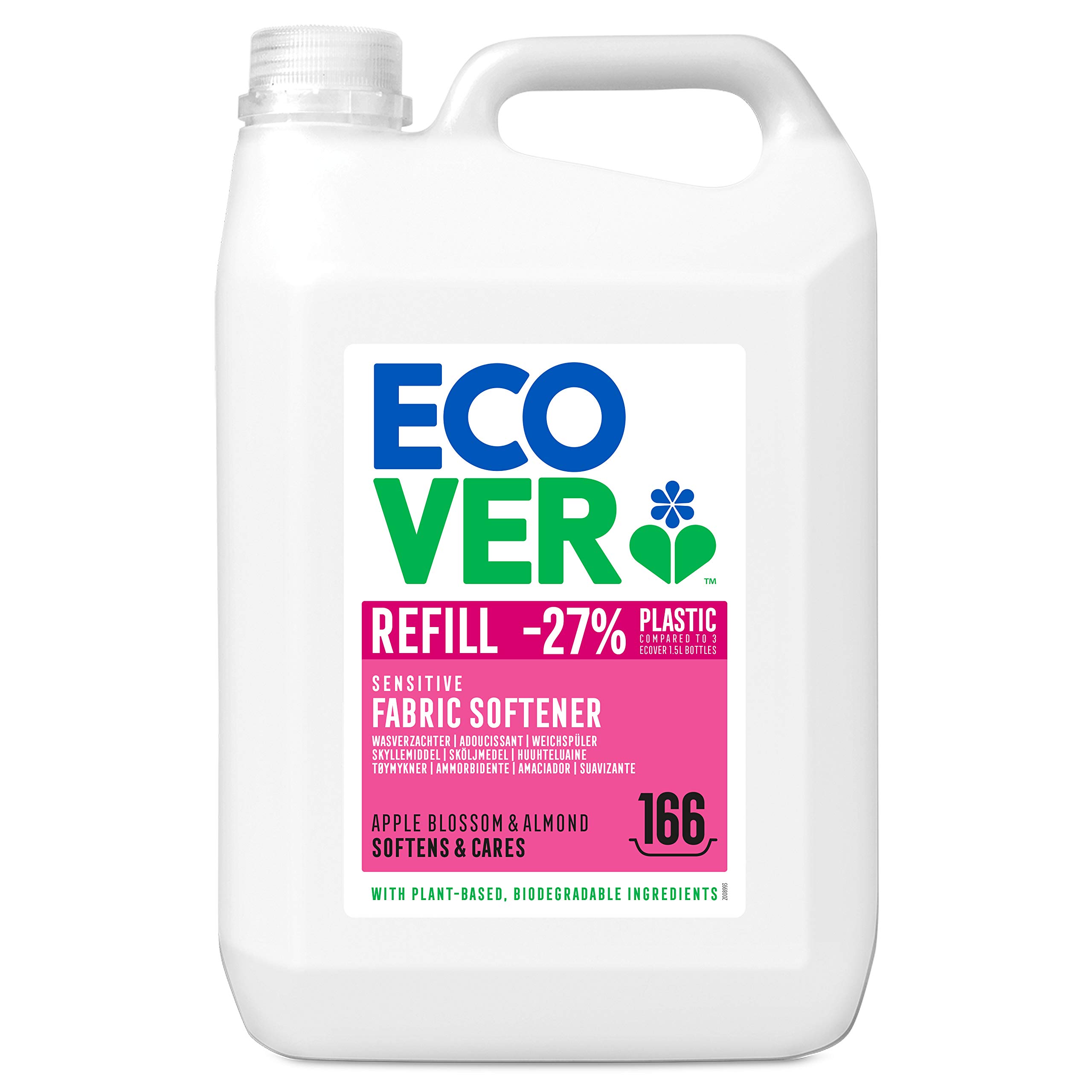 EcoverSensitive Fabric Softener Refill, Apple Blossom & Almond Scent, 5L