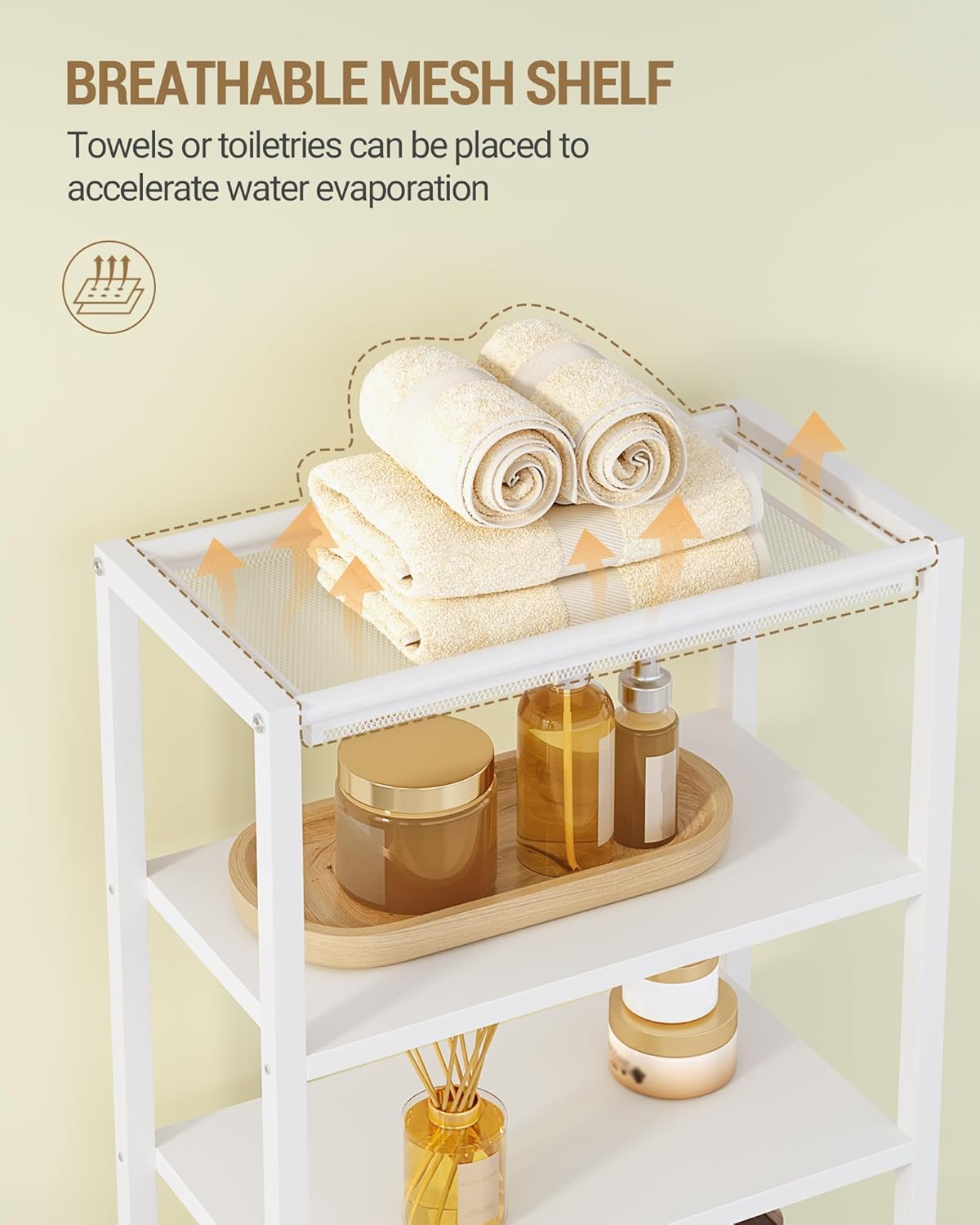 Storage Bathroom Cabinet, Bathroom Floor Cabinet with Doors and Open Adjustable Shelf, Small Cabinets with Ventilated Metal Grid, Freestanding Storage Cabinets, White 7.9"D x 15"W x 35.5"H