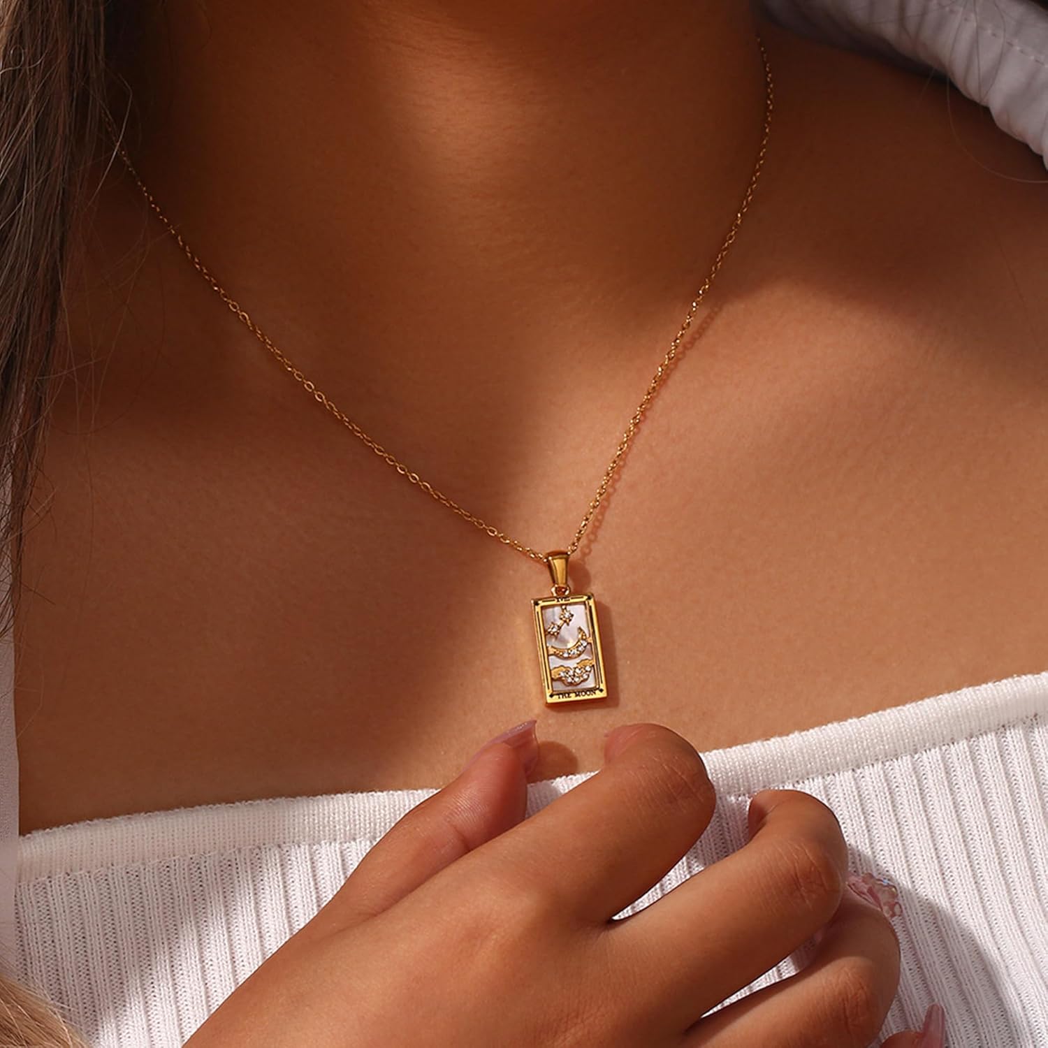 Tarot Card Necklace for Women, 18K Gold Plated Stainless Steel Vintage Lucky Charm Square Zodiac Pendant Talisman Amulet Necklaces Mystic Jewelry Spiritual Gift - Image 2