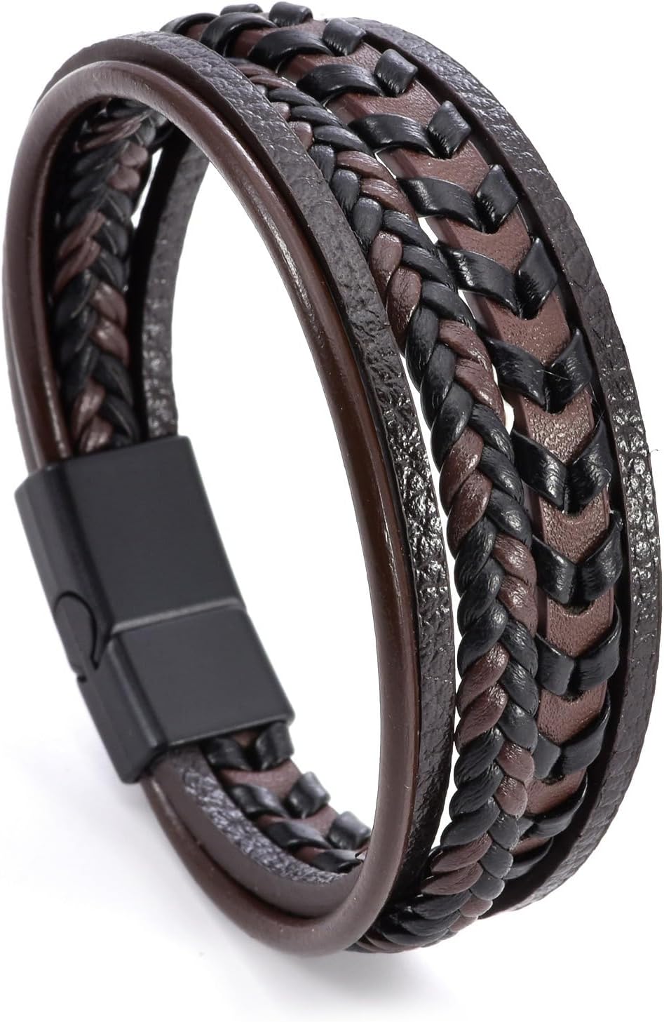 TIMFROZ Mens Leather Bracelet Multi-Layer Braided Bracelet Wristband Father's Day Birthday Jewelry Gifts 8.5" Classic Bracelet with Stainless Steel Buckle