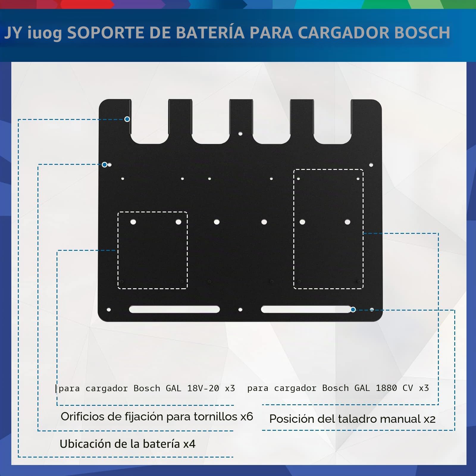 Soporte de pared para batería Bosch y cargadores de pared | Soporte estable para 4 baterías y cargador | para Bosch 3xGAL 1880 CV y 3xGAL 18V-20 |