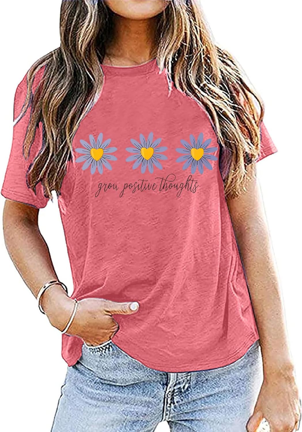 Casual Floral Daisy Inspired Blouse for Women, Comfortable Short Sleeve Shirt with Positive Thoughts - Image 5