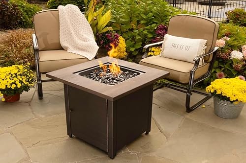 Miniatura 6 de Endless Summer, The Spencer, hoguera cuadrada de propano para exteriores de 30 pulgadas, incluye vidrio de fuego negro, inserto de mesa y cubierta