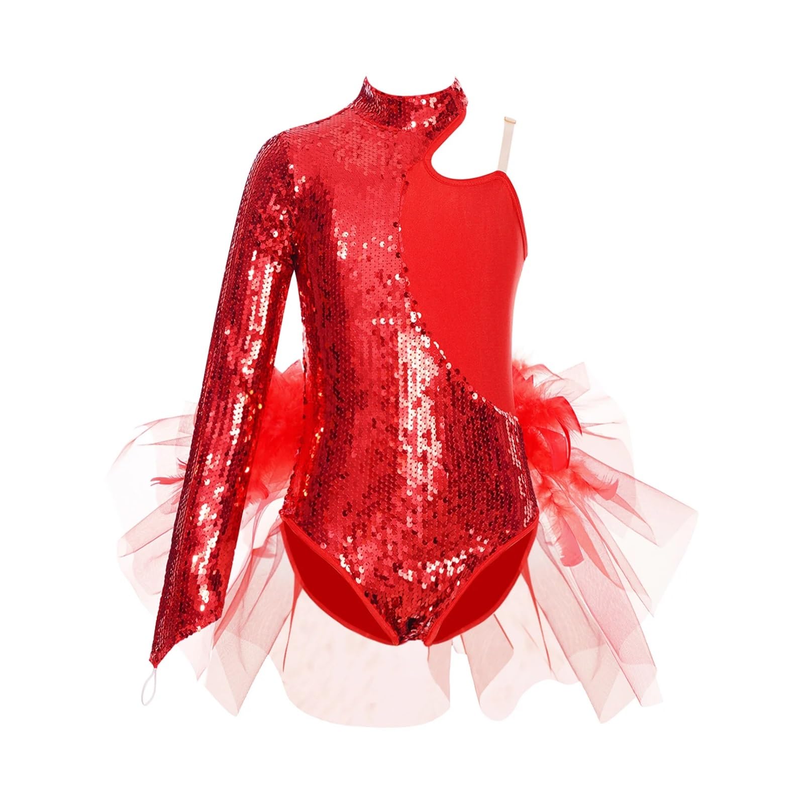 Justocorp De Gym Fille Justaucorps de gymnastique for enfants, jupe en tulle à paillettes scintillantes, justaucorps de ballet for enfants, manches asymétriques, body de gymnastique, combinaison de da
