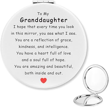 Graduation Gifts for Granddaughter, Leather Makeup Mirror, Inspirational Granddaughter Gifts From Grandma Grandpa Christmas Easter Valentines Day Birthday Compact Travel Mirror Grandkids Gift