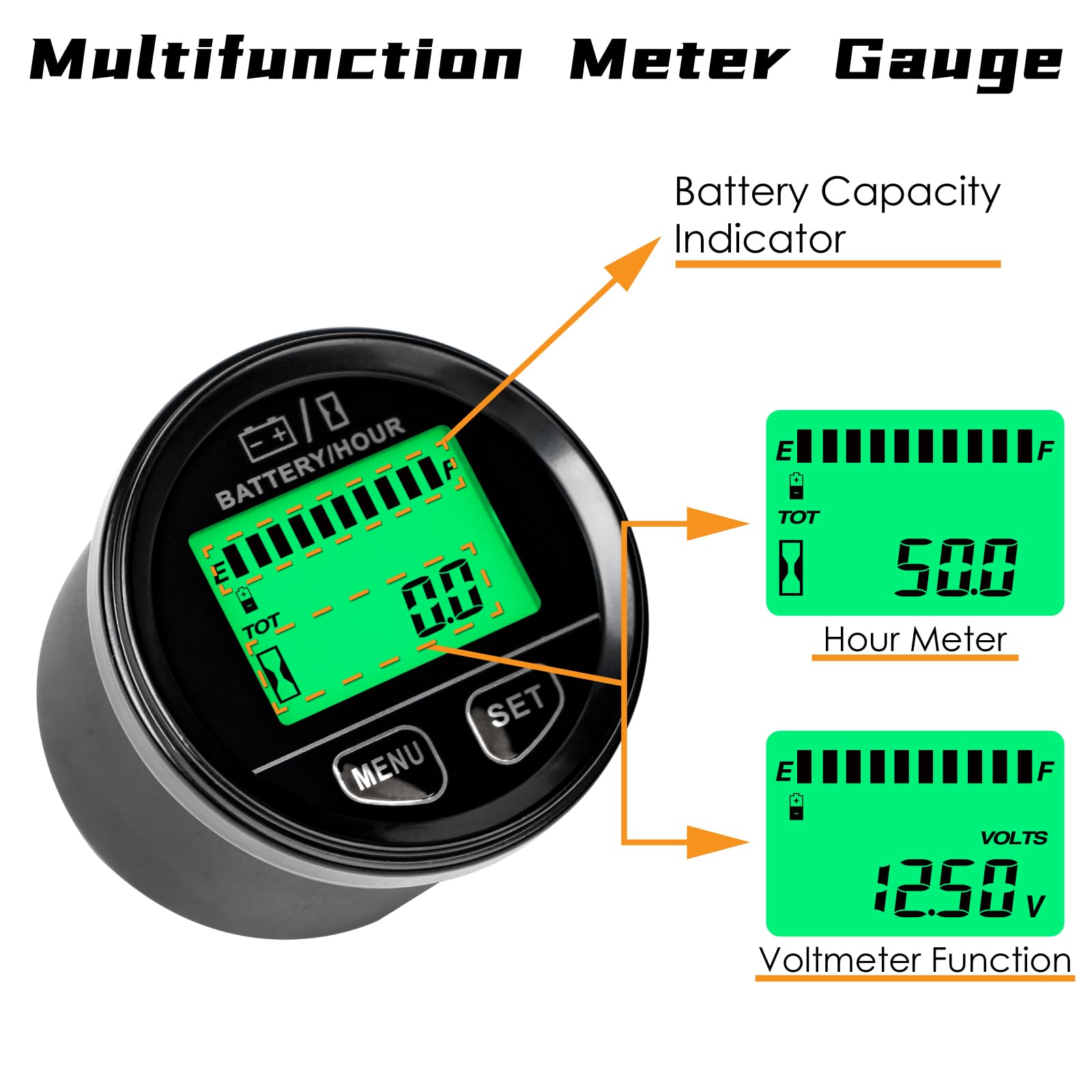 Indicatore di capacità della batteria DC12~48V Misuratore di ore Impermeabile Misuratore di tensione Uso per batterie al piombo GEL Batterie LiFeO4 Batterie e altre batterie