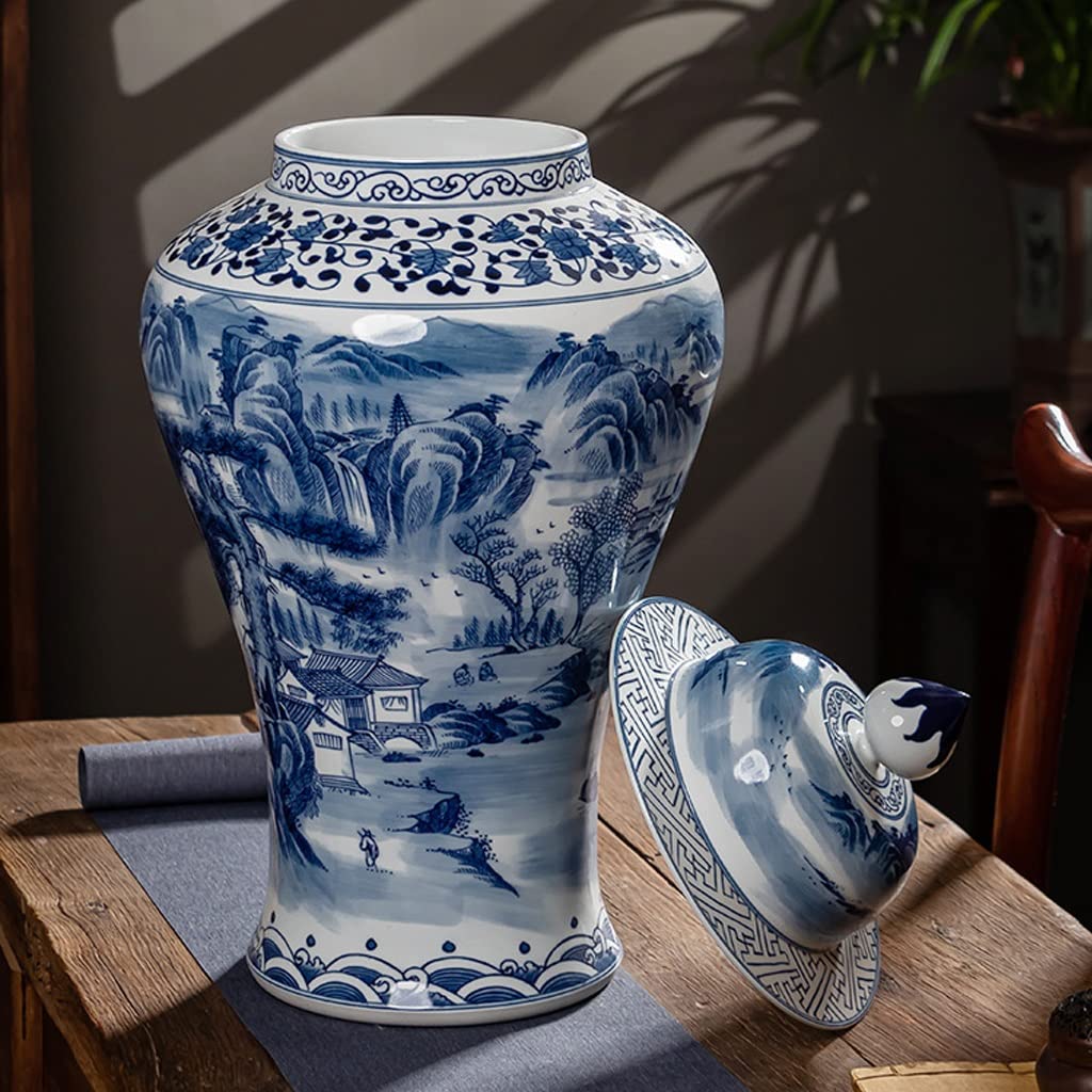 山の風景 陶器 花瓶　美品 Amazon.co.jp: FOTOEV 21.5インチ 景徳鎮 青と白 山と川 磁器 装飾
