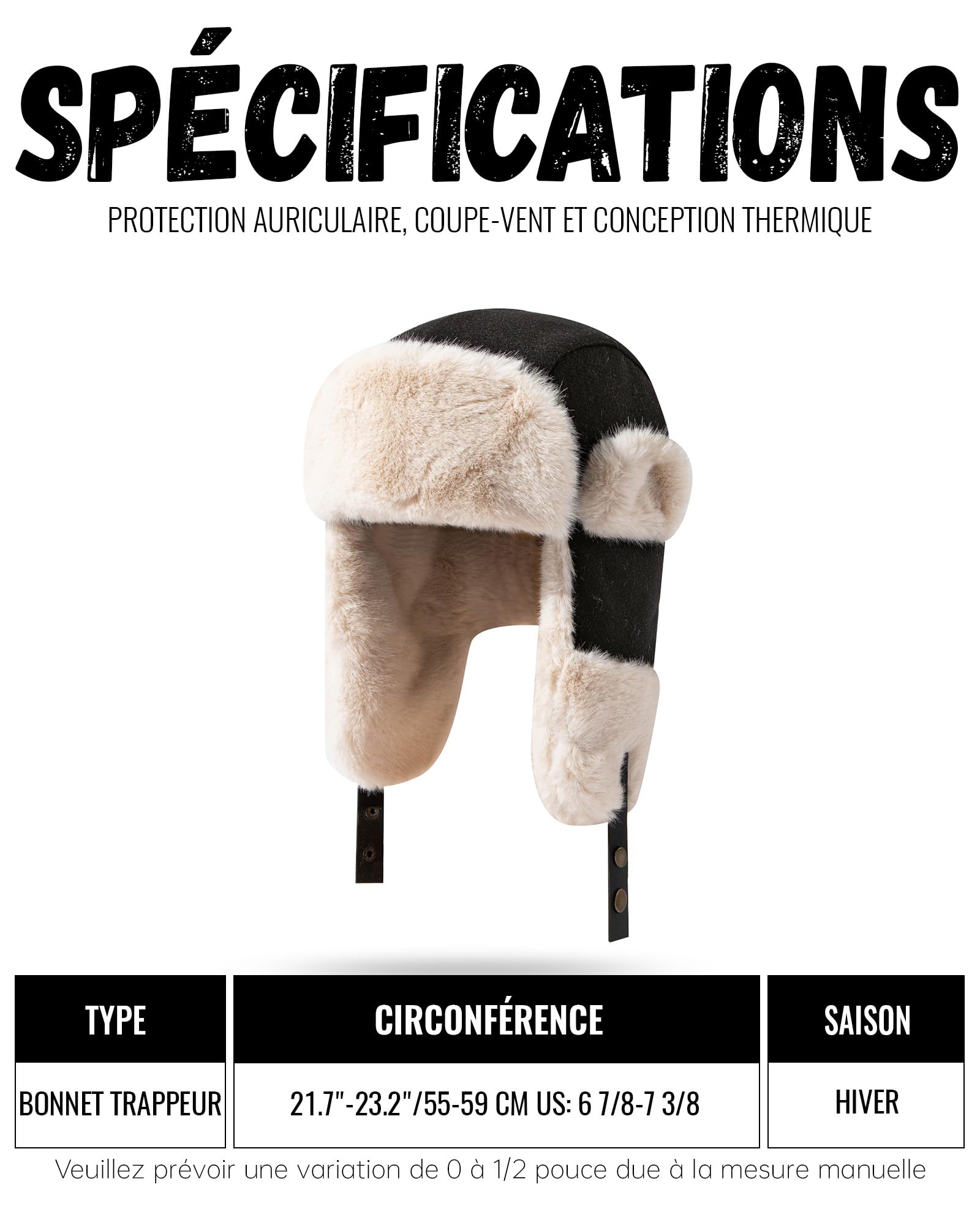 CLAPE Chapeau de Trappeur d'hiver Unisex Chapka Warm Winter Trapper Hat Bonnet de Russie en Fausse Fourrure Outdoor Bomber Hats