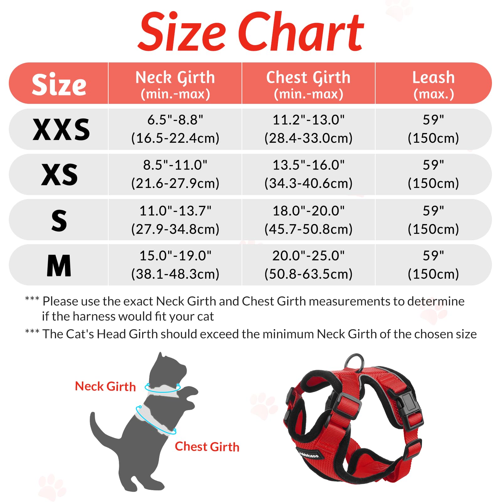 rabbitgoo Pettorina Gatto Antifuga con Guinzaglio, Guinzaglio per Gatti Regolabile, Pettorina Cane Taglia Piccola Riflettente, Imbracatura Gatto Adulto in Maglia Traspirante per Camminare, Rosso, XXS