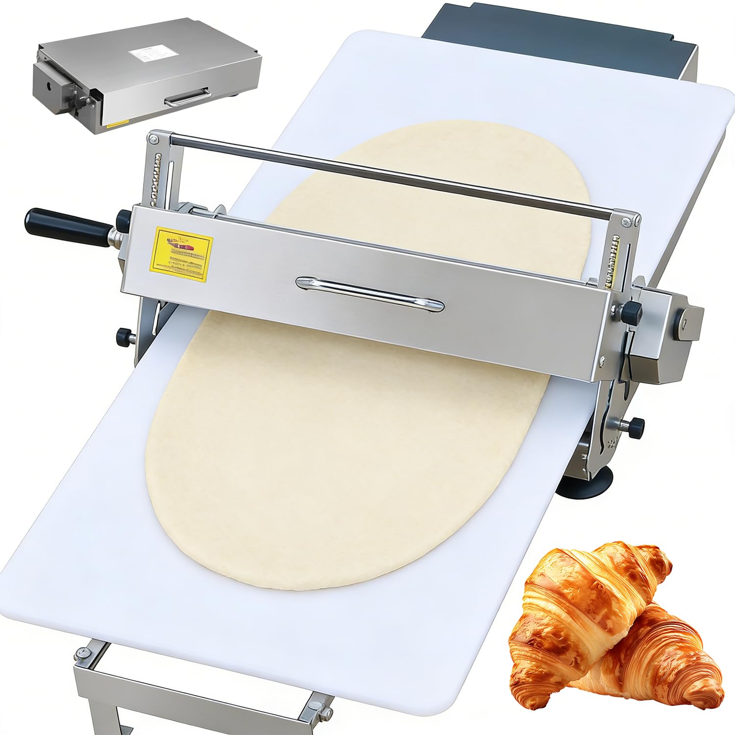 Manuelle Faltbare Edelstahl Teigausrollmaschine mit Handkurbel – Tischausrollmaschine mit Stärkenverstellung 2–25 mm, Profi Teigroller für Blätterteig, Tarte & Pasta Small