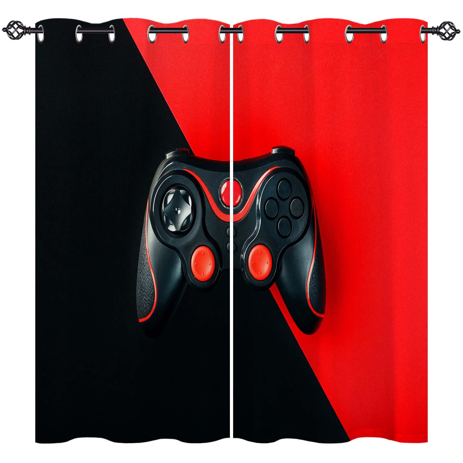 ANHOPE Gamer Curtains Eyelet Ring Top Thermal Insulated 80% Blackout Curtains with Video Game Gamepad Controller Print Pattern Window Drapes for Kids Boys Girls Bedroom 55 x 69 Inch Drop 2 Panels โ image 1