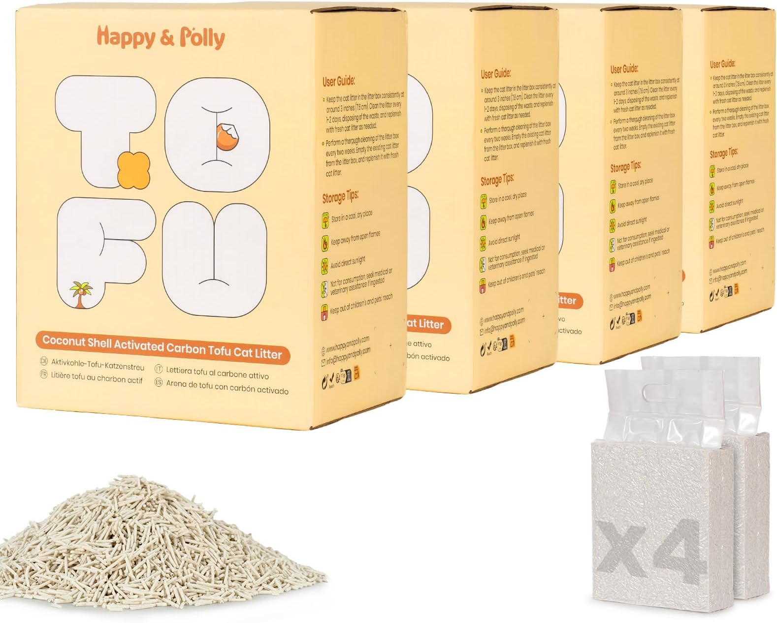 Tofu Cat Litter – Fast Clumping, Flushable, Ultra Absorbent, Low Tracking, 100% Natural Raw Materials with Coconut Charcoal – 22 LB(5.5LB*4 Bags)