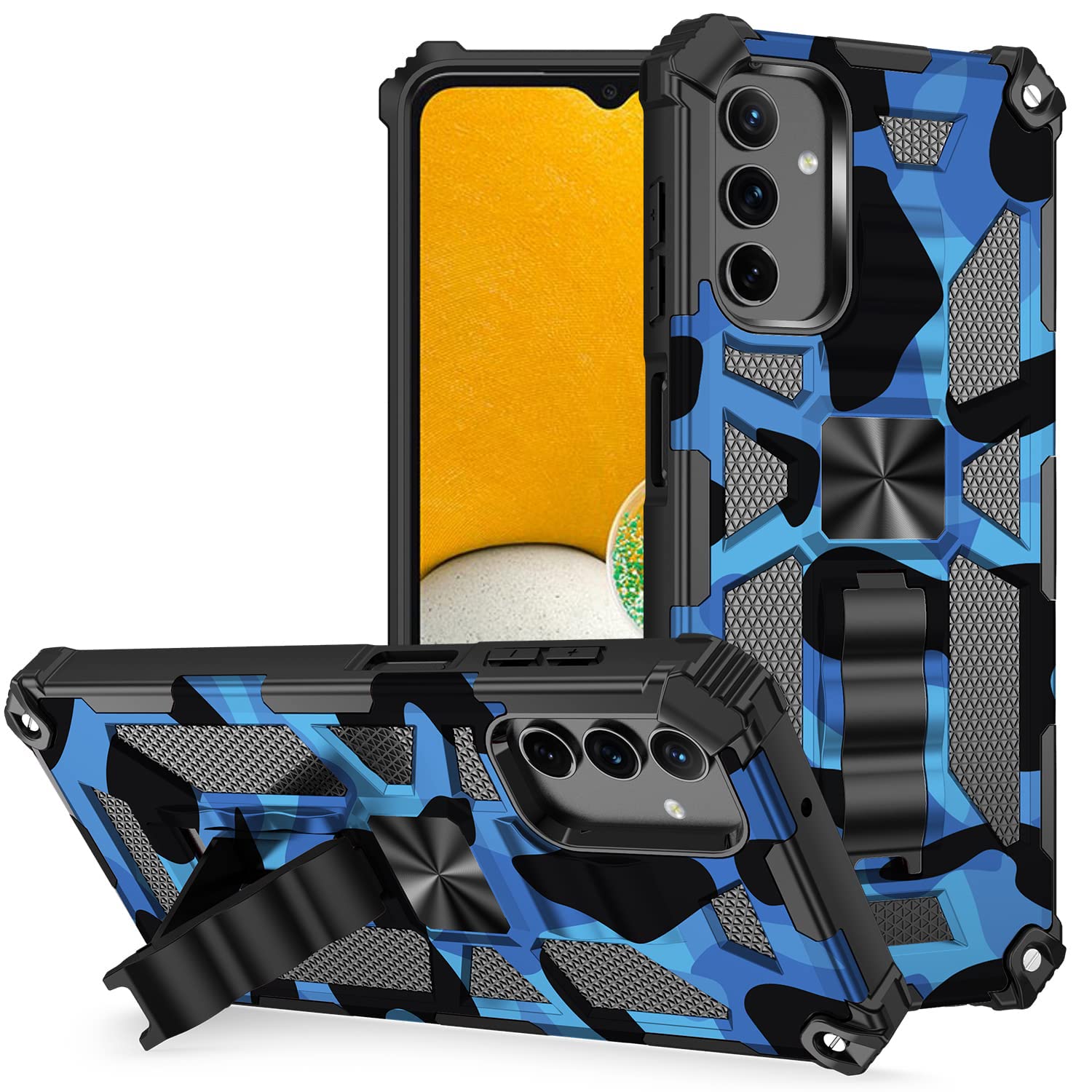 KASTWAVE Case for A13 5G/4G Case, Heavy Duty Shockproof Protection Military Grade Camouflage Built-in Magnetic Kickstand Stand Cover Case for Galaxy A13 5G/4G Case(Dark Blue)