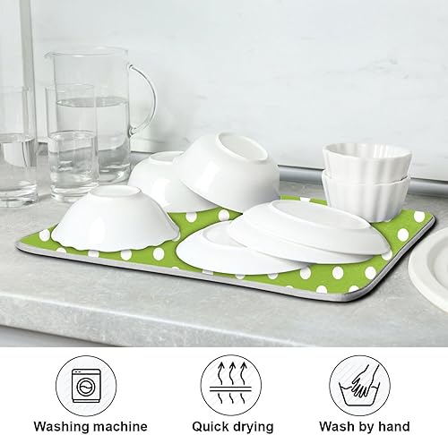 Miniatura 7 de Tapete de secado de platos verde para cocina, tapete de secado de microfibra verde menta con lunares blancos, tapete de secado de microfibra