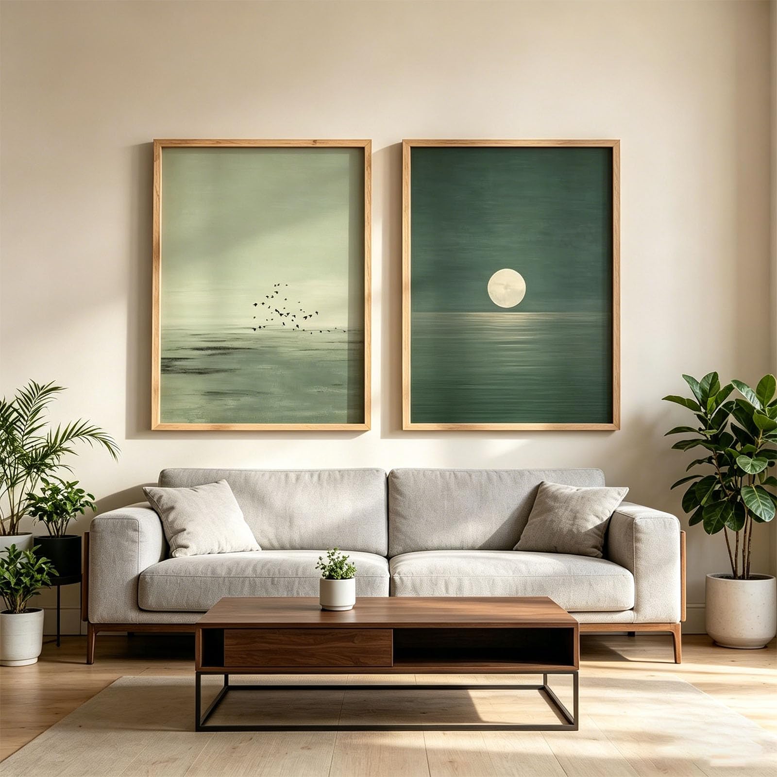 JORCEDI Set of 2 Posters, Viusneun Premium Poster Set, Modern Abstract Sun and Moon Wall Art, Boho Art Wall Decor for The Living Room and Bedroom, Unframed (E,30x40cm)