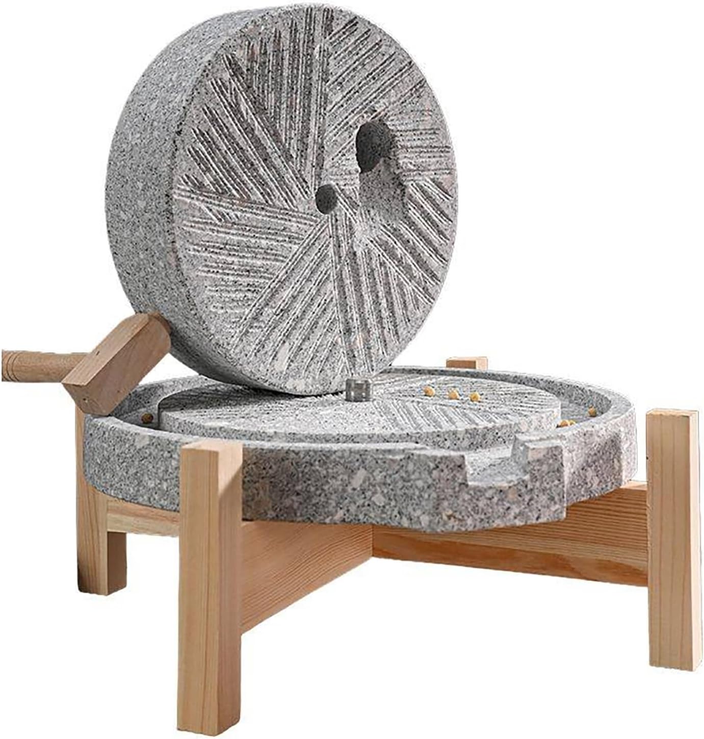 Stone Grain Grinder, Manual Hand-Crank Mill with Solid Wood Base for Grinding Wheat, Flour, Coffee Beans, and Spices - Dry and Wet Use