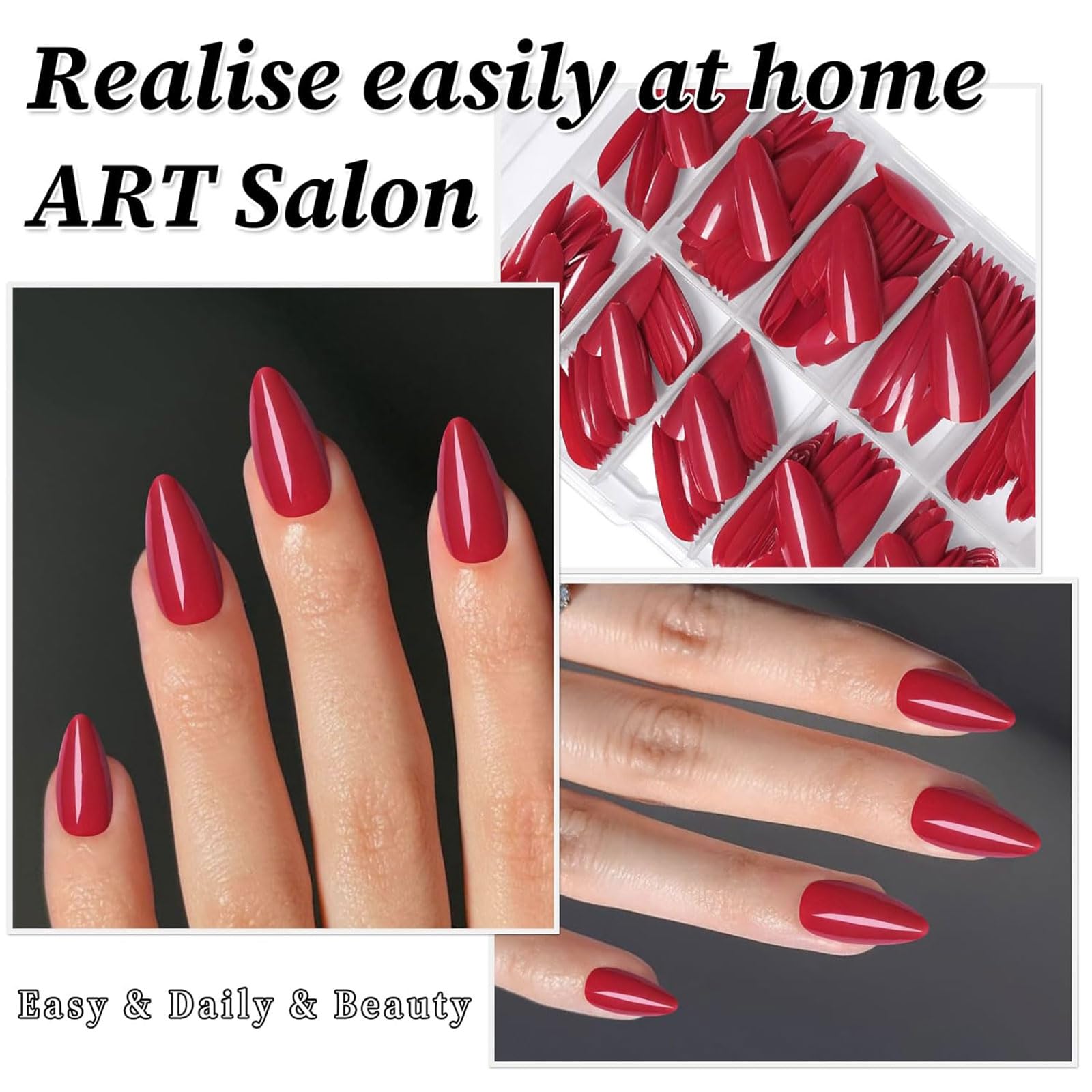 LunarCharm 240 Pieces Wine Red Oval Press on Nails Medium Length Fake Nails Press ons, False Acrylic Nails Oval Nail Tips - Image 3