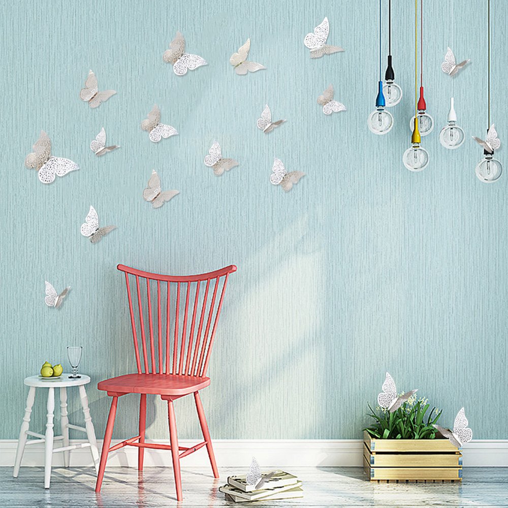 72 PCS 3D Butterfly Wall Stickers - Removable Metallic Decals In 3 Sizes, Silver - View #6