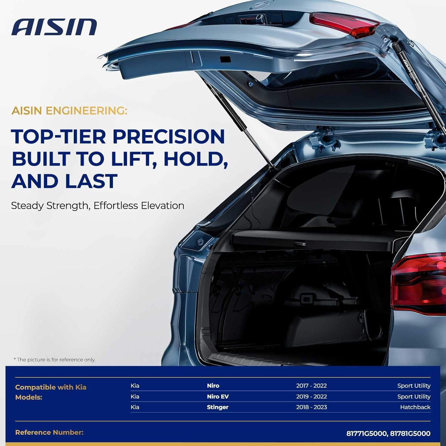 AISIN AFTERMARKET GASKA-01041 Rear Tailgate Lift Supports Shock Struts - Compatible with Kia Niro 2017-2022, Stinger 2018-2023, Niro EV 2019-2022 - Set of 2