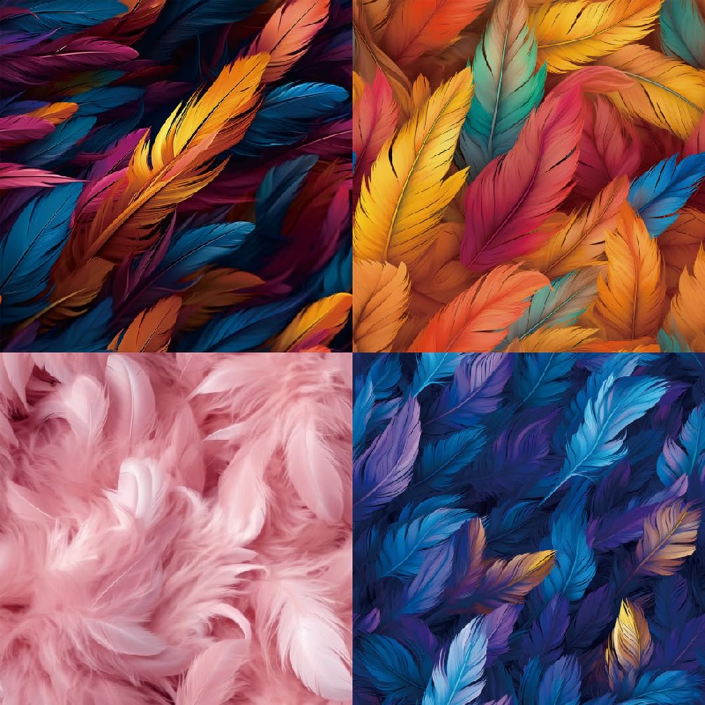 Papel para álbumes de recortes, Papel de 6" x 6", 24 hojas, cartulina de una sola cara, 12 diseños, papel decorativo for manualidades for hacer tarjetas de fondo de álbumes de fotos(Feather 48 Sheets)