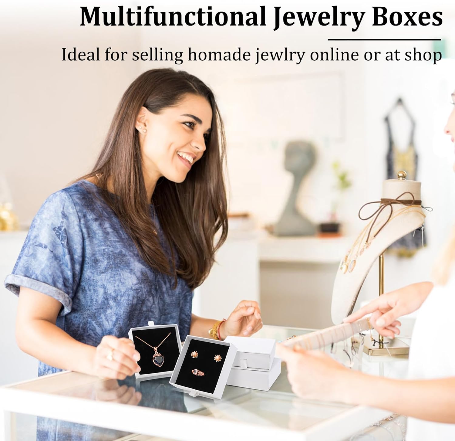 WRINGKIT 24 Pack White Cardboard Jewelry Gift Boxes Bulk, Square Jewelry Gift Boxes 3.5x3.5x1.2 Inch, Jewelries Packing Box with Lids Foam Cushion for Necklace Earring Bracelet Ring Display Storage