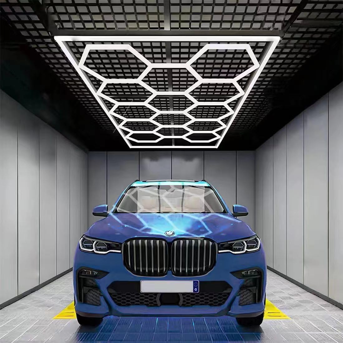 14pcs Hexagon Waben LED Licht mit Rahmen, 672W 6500K Superhell verknüpfbare LED-Deckenleuchten für Garage, Werkstatt, Fitnessstudio, Keller, Auto-Schönheitssalon, Autopflegegeschäft