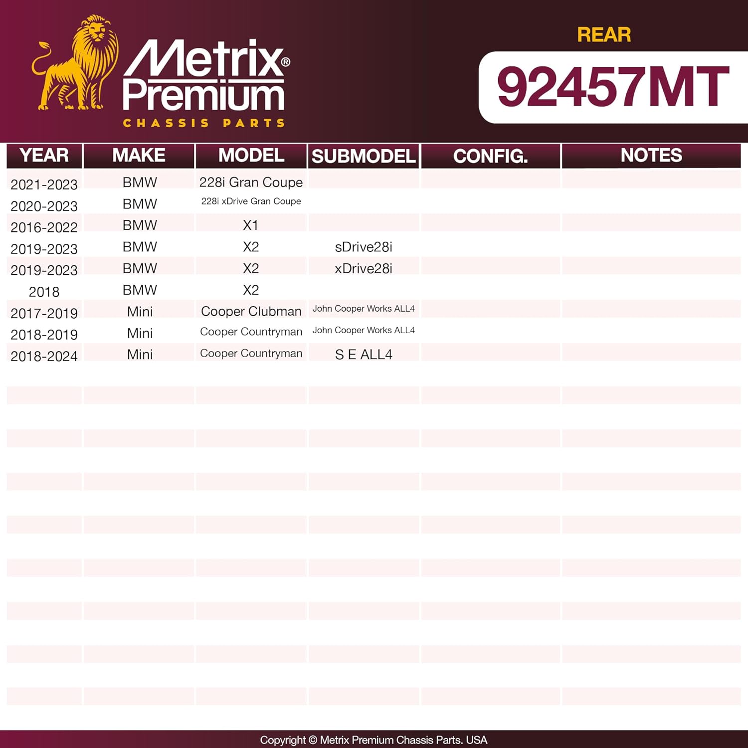Metrix Premium Chassis Parts - 11.81 inch (300 mm) 2 PC Rear Coated Vented Disc Brake Rotor Kit Fits 21-23 BMW 228i Gran Coupe, 20-23 228i xDrive Gran Coupe, 16-22 X1, X2 17-19 Mini Cooper Clubman