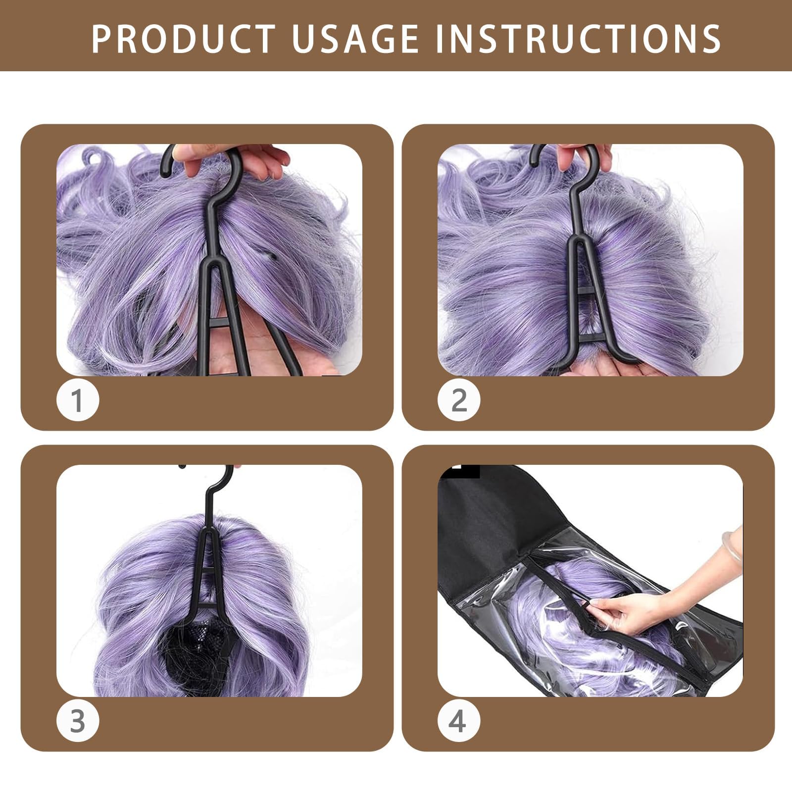 6PCS Wig Storage Set 60 * 29cm,Keep Hair Clean and Organized,Wig Hanger Holds Multiple Wigs of Various Styles and Lengths Let Short Long Straight Wavy Curly Hair Prevent Dirt and Moisture - Image 4