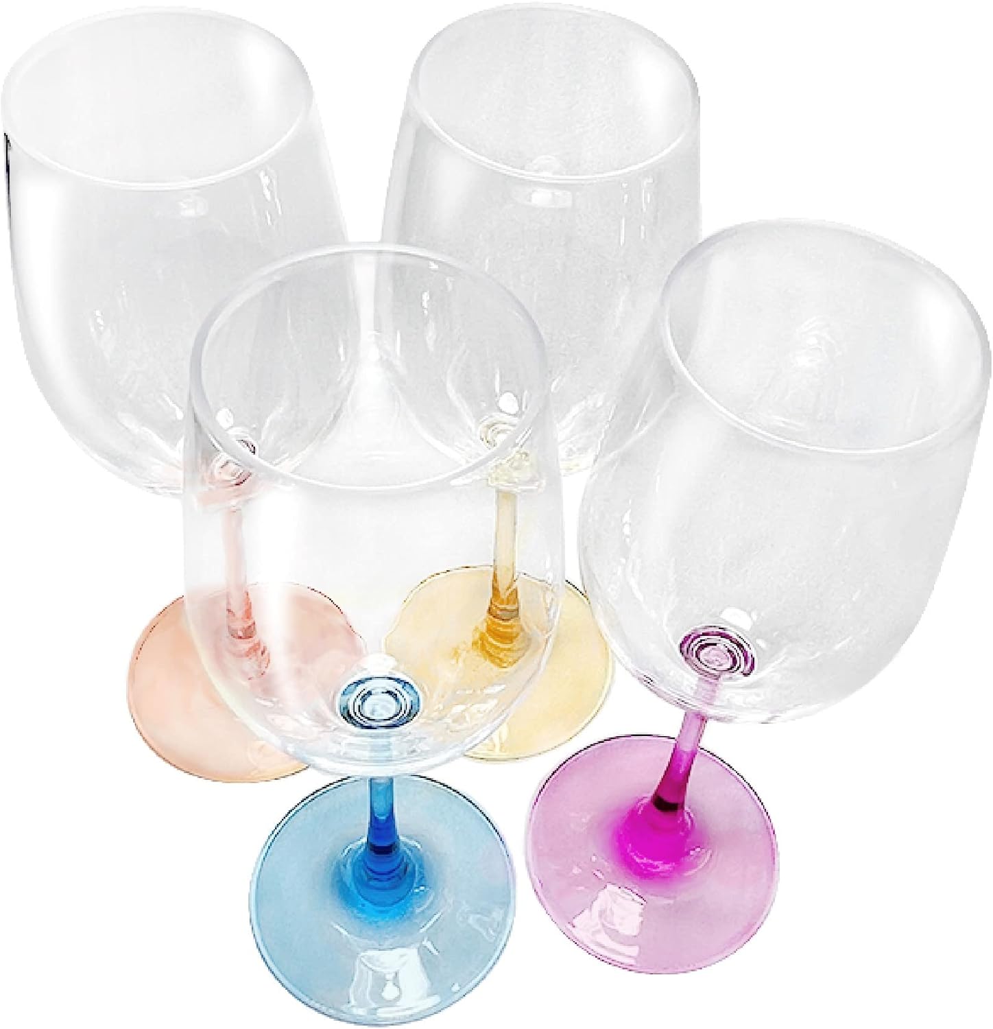 Lily's Home Unbreakable Stemmed White Wine Glasses, Made of Non Breakable Shatterproof Plastic, Indoor and Outdoor Drinkware, Reusable and Dishwasher-Safe, 13 oz. Each, Set of 4 (Multi Color Stem)