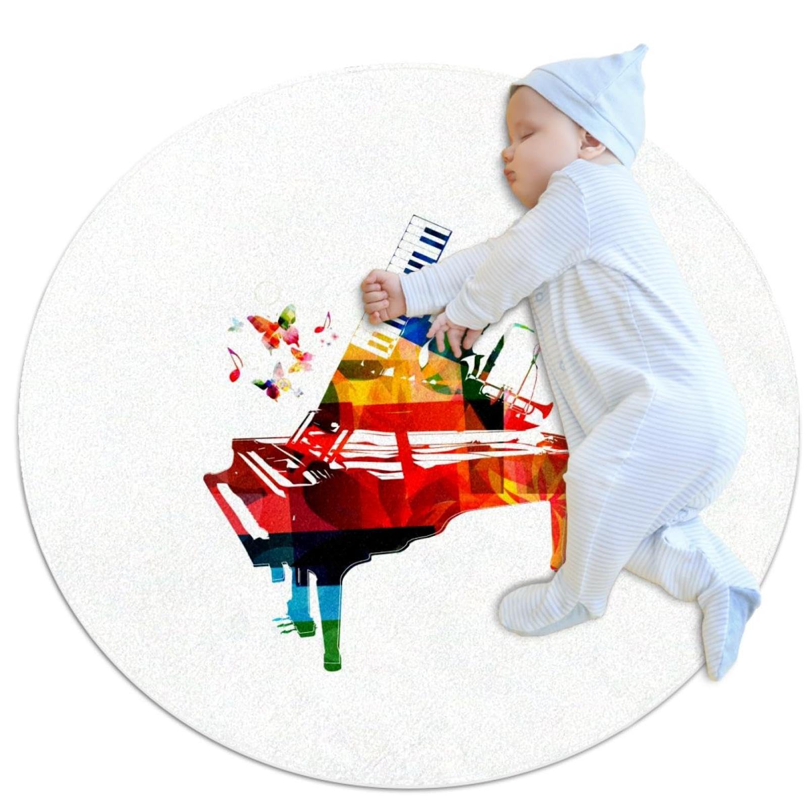 Tapis de salle de bain piano et musique rond 1m pour chambre d'enfant