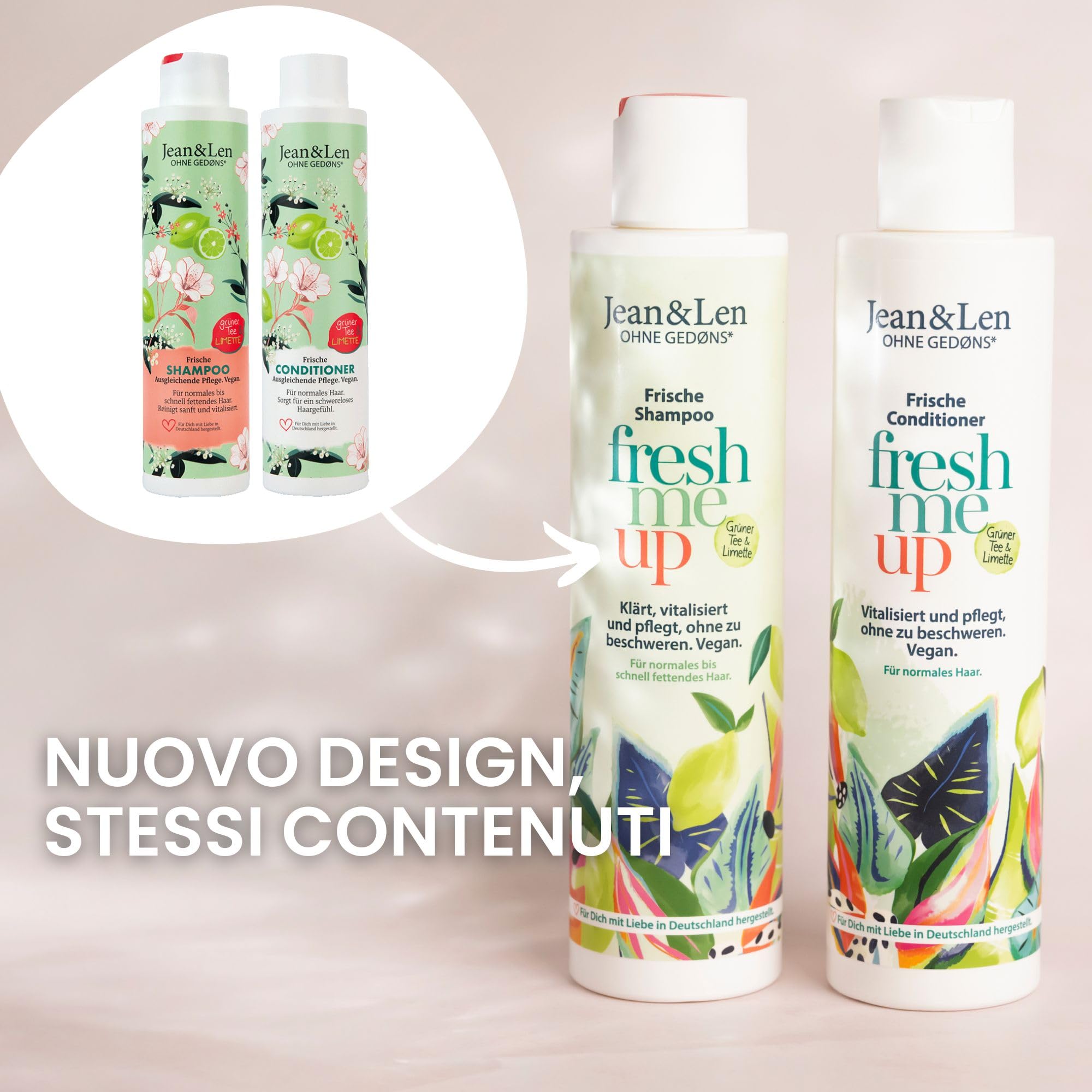 Jean & Len Shampoo Freschezza Tè verde & lime, per capelli normali e grassi, protegge dall’idratazione, riequilibrante, senza siliconi/parabeni, vegano, profumo fresco, 6 x 300 ml
