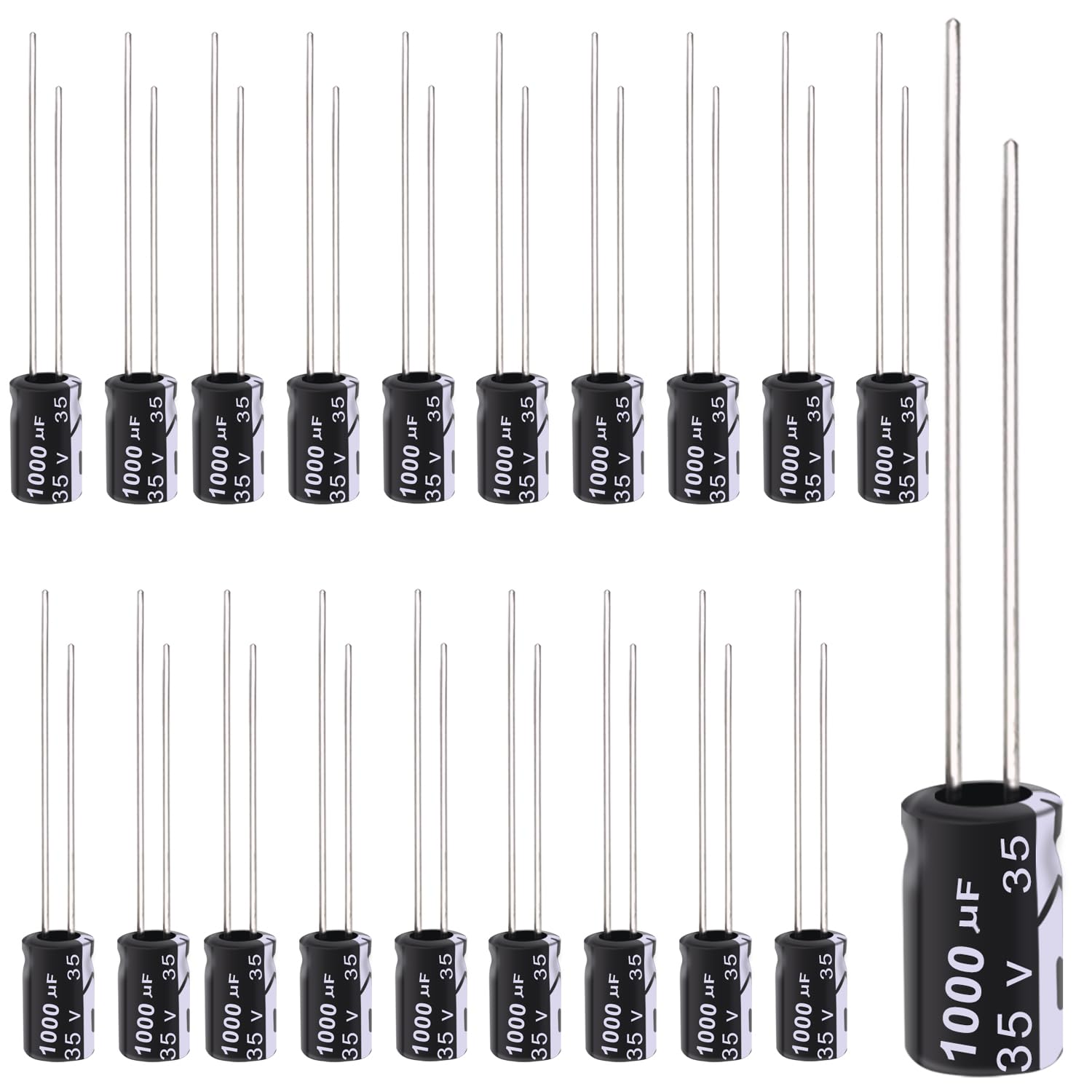Tnisesm 20Pcs 1000UF 35V Electrolytic Capacitor 1000 UF MFD 35 Volt with Aluminum Radial Leads