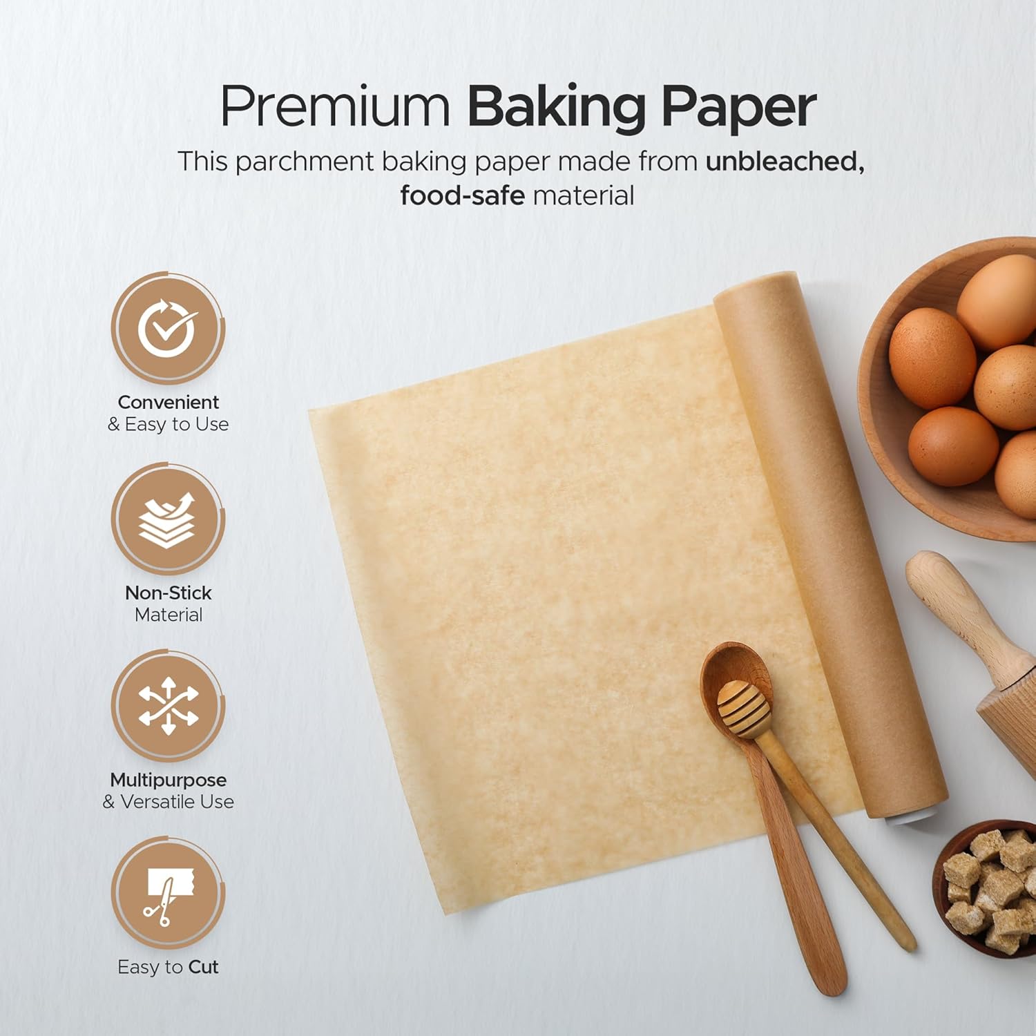 Baking Paper | Baking Parchment Paper | Premium Quality Greaseproof Paper for Kitchen Use,Oven Safe and Food Grade Material | Perfect for Pastries, Catering (Brown)